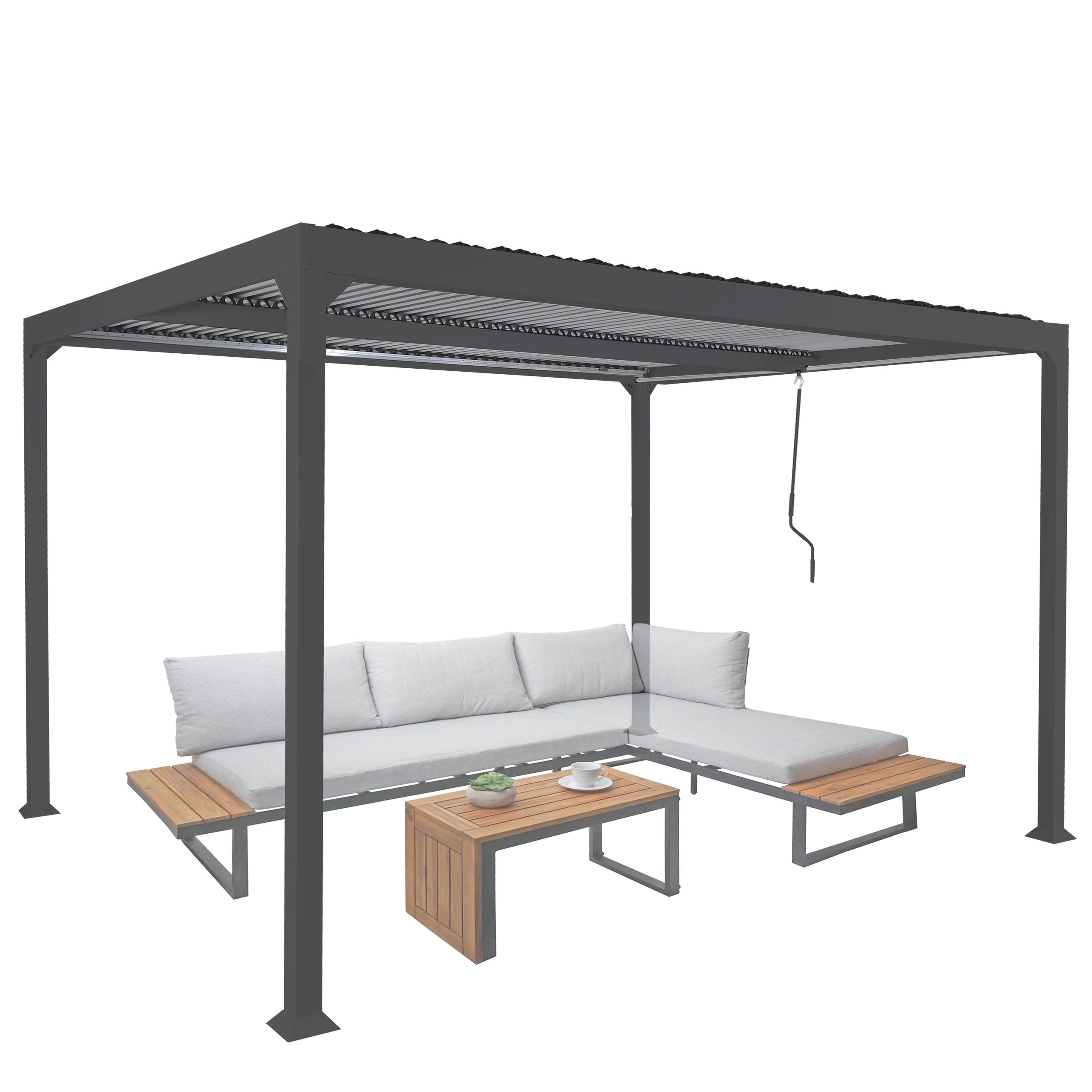 Alu Pergola MCW-L41, Lamellen-Pavillon Terrassen&uuml;berdachung, stabiles 8cm-Metall-Gestell 3x3,7m ~ anthrazit 