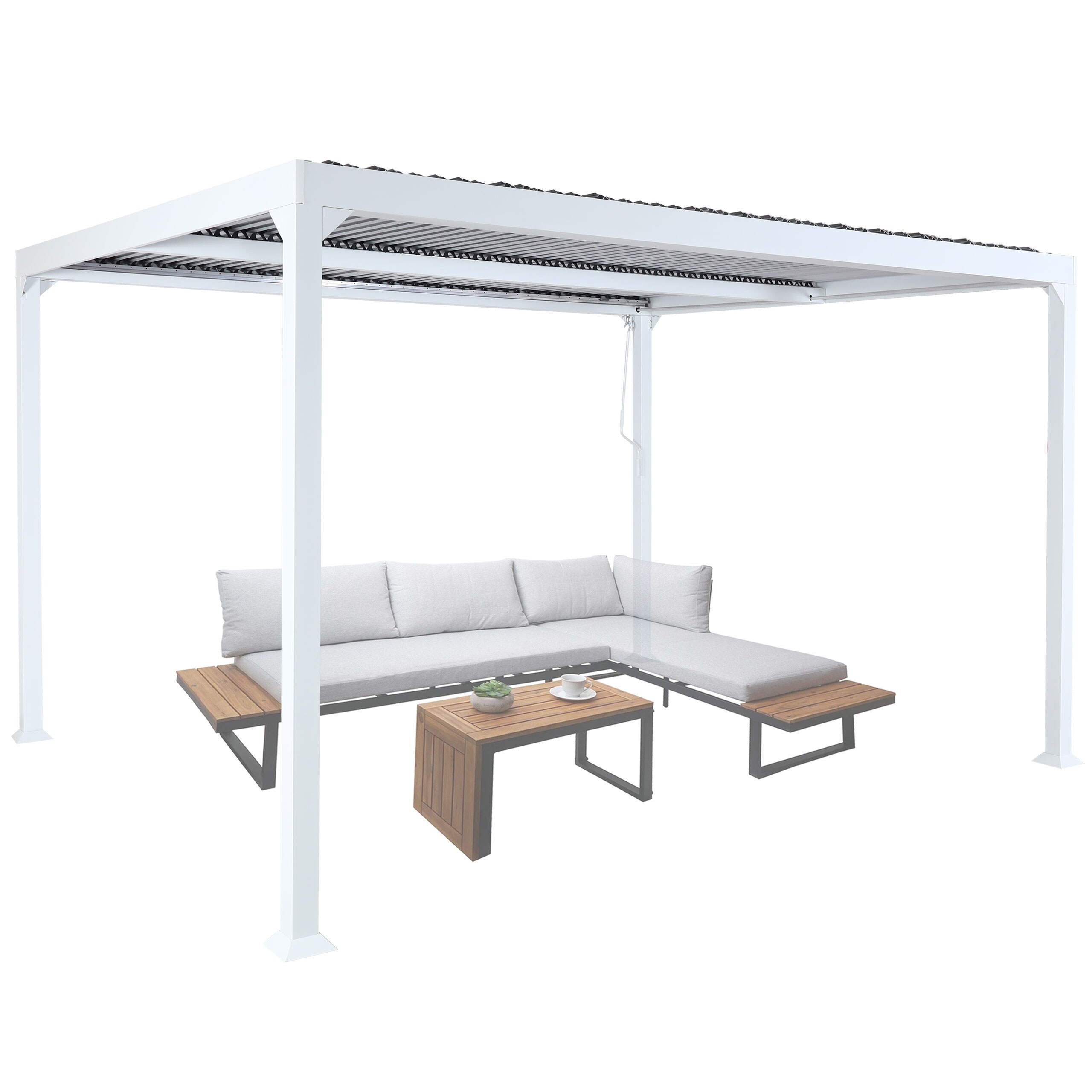 Alu Pergola MCW-L41, Lamellen-Pavillon Terrassen&uuml;berdachung, stabiles 8cm-Metall-Gestell 3x3,7m ~ wei&szlig; 