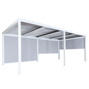 Alu Pergola MCW-L41 mit 3x Seitenwand, Lamellen-Pavillon, stabiles 8cm-Metall-Gestell 3x6m ~ weiß 