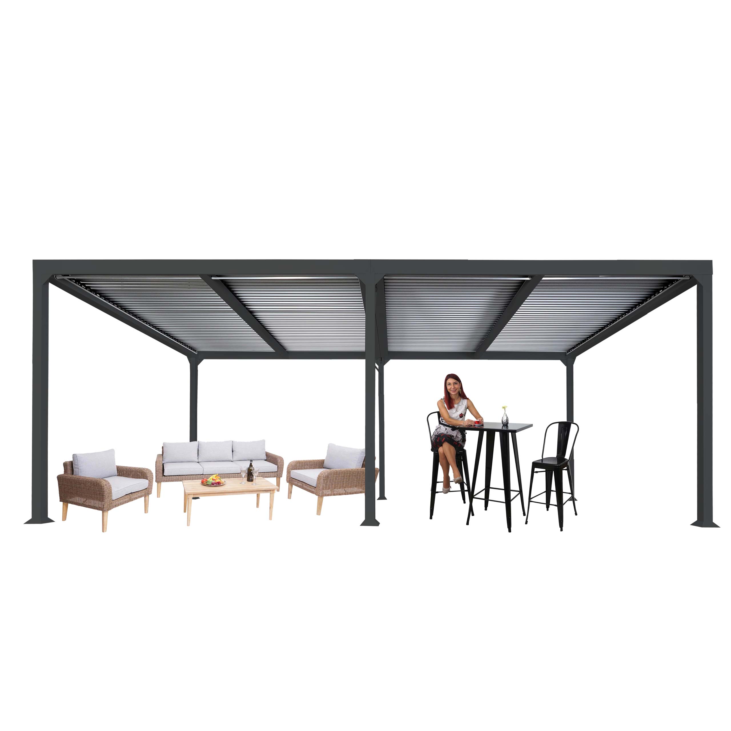 Alu Pergola MCW-L41, Lamellen-Pavillon Terrassen&uuml;berdachung, stabiles 8cm-Metall-Gestell 3x6m ~ anthrazit 