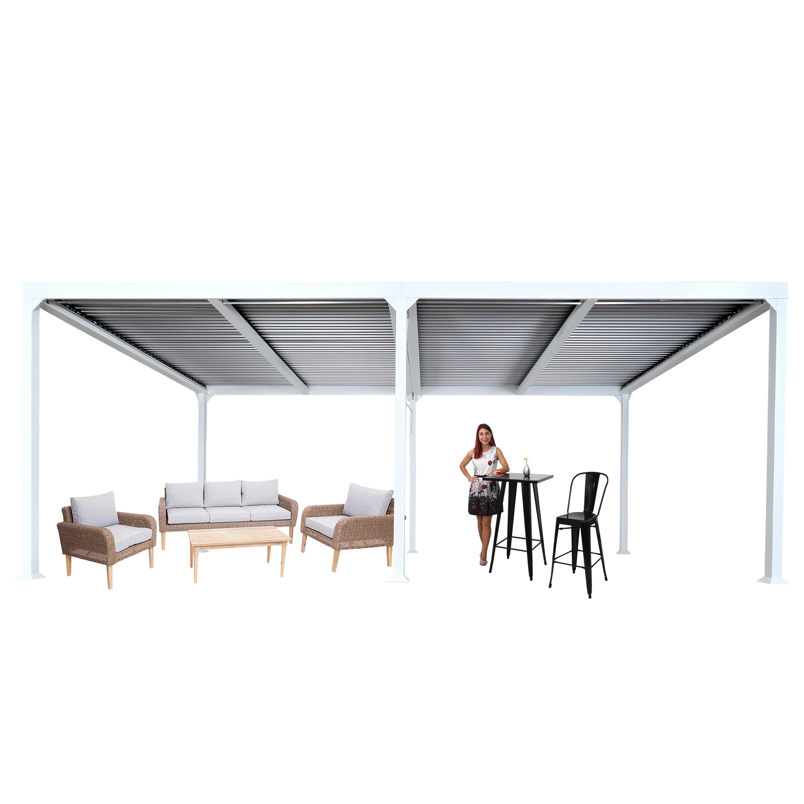 Alu Pergola MCW-L41, Lamellen-Pavillon Terrassen&uuml;berdachung, stabiles 8cm-Metall-Gestell 3x6m ~ wei&szlig; 