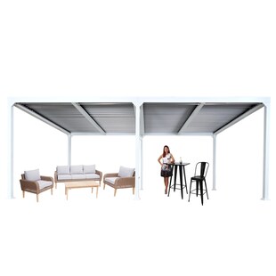 Alu Pergola MCW-L41, Lamellen-Pavillon Terrassenüberdachung, stabiles 8cm-Metall-Gestell 3x6m ~ weiß 