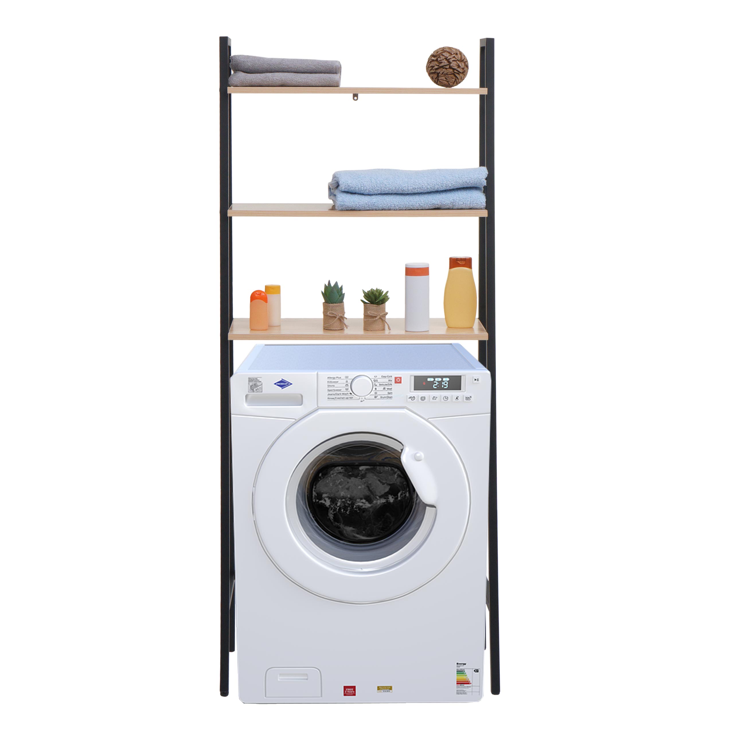 Standregal MCW-K82, Badregal Waschmaschinen-Regal Leiterregal, Industrial Metall Holz 155x64x25cm ~ natur 