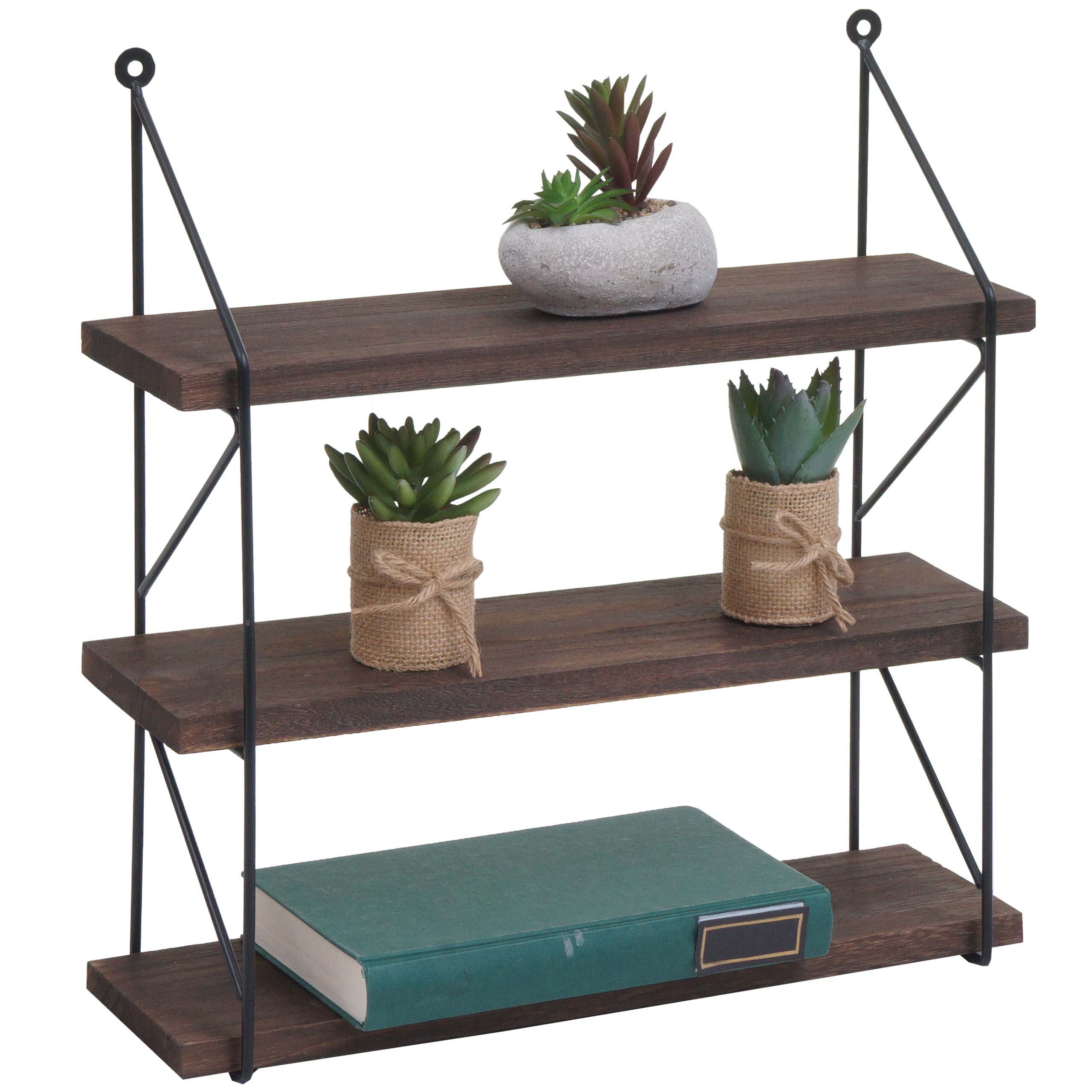 Wandregal MCW-K78, H&auml;ngeregal Schweberegal Regal, 3 Regalb&ouml;den Metall Massiv-Holz Industrial 40x40x13cm ~ dunkelbraun 