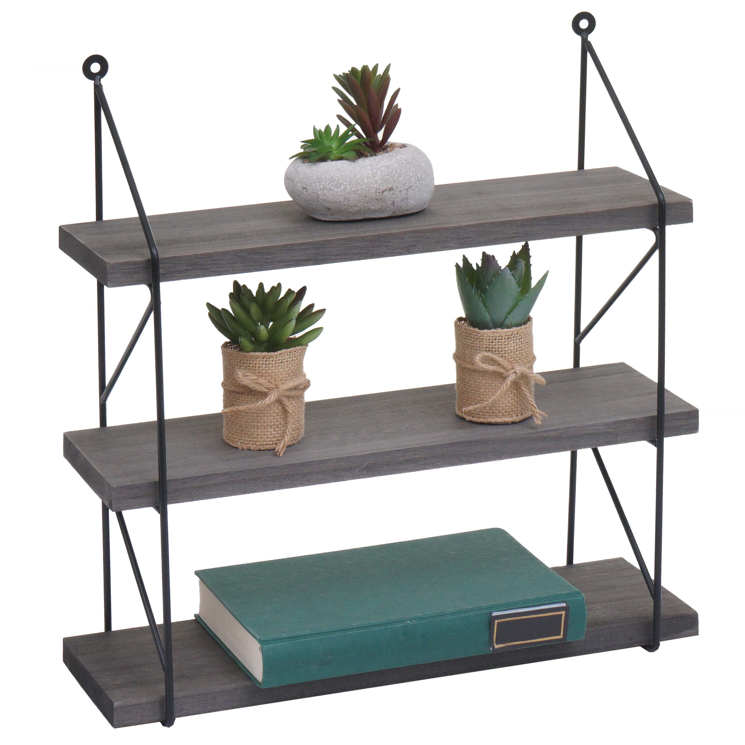 Wandregal MCW-K78, H&auml;ngeregal Schweberegal Regal, 3 Regalb&ouml;den Metall Massiv-Holz Industrial 40x40x13cm ~ dunkelgrau 