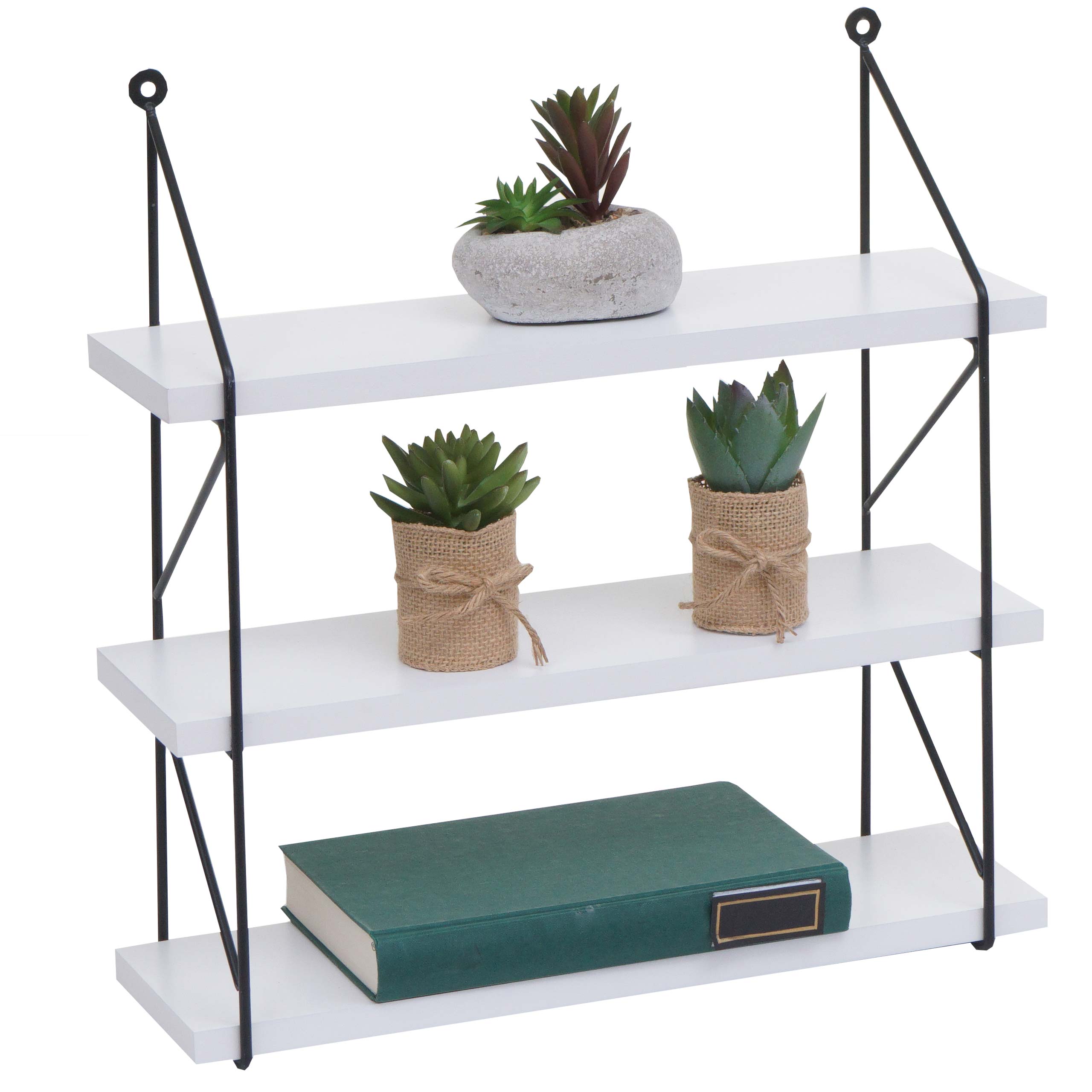 Wandregal MCW-K78, H&auml;ngeregal Schweberegal Regal, 3 Regalb&ouml;den Metall Massiv-Holz Industrial 40x40x13cm ~ wei&szlig; 