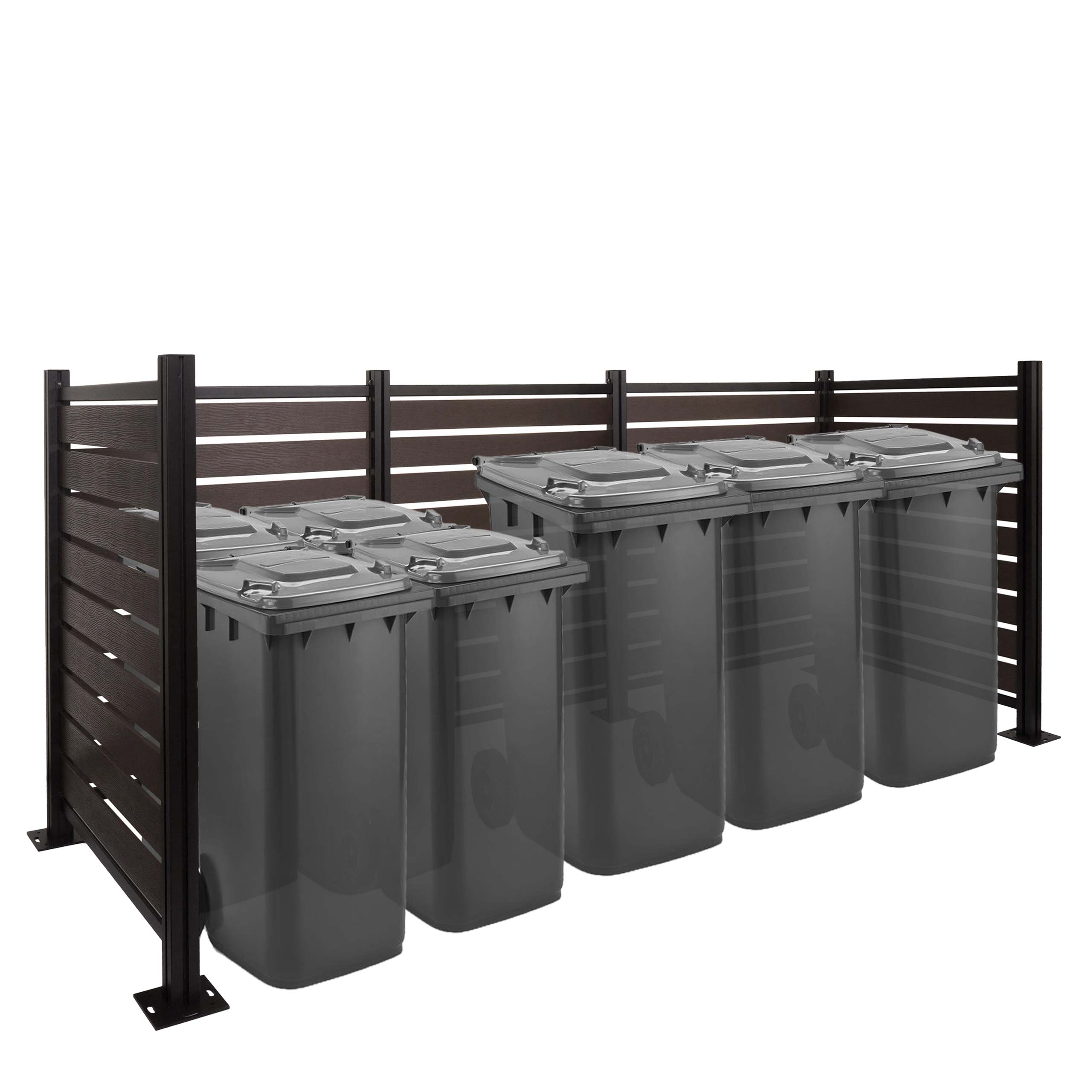 Alu M&uuml;lltonnen-Zaun MCW-K57, M&uuml;lltonnenverkleidung, Holzoptik erweiterbar 130x300x110cm ~ anthrazit 