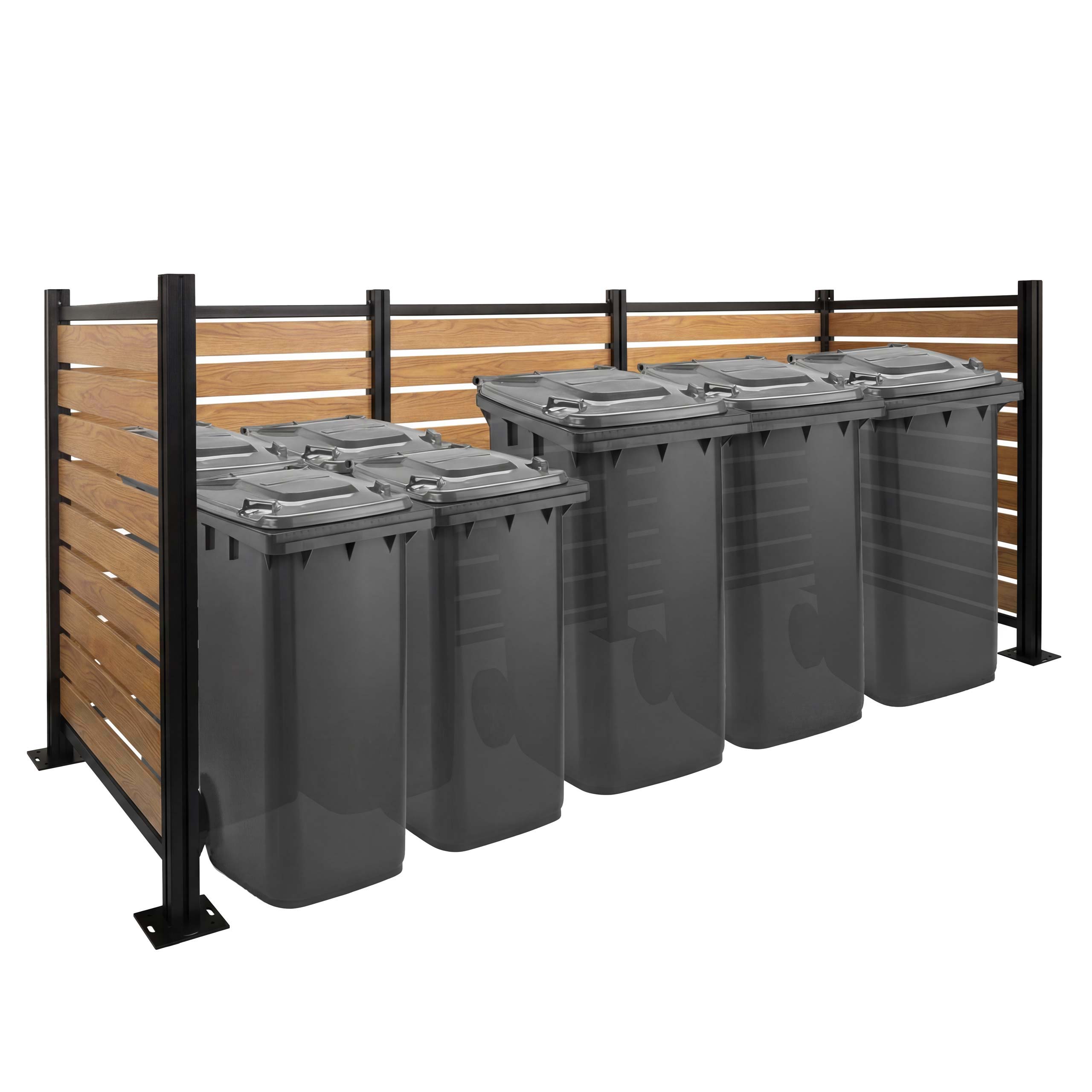 Alu M&uuml;lltonnen-Zaun MCW-K57, M&uuml;lltonnenverkleidung, Holzoptik erweiterbar 130x300x110cm ~ hellbraun - Bild 1