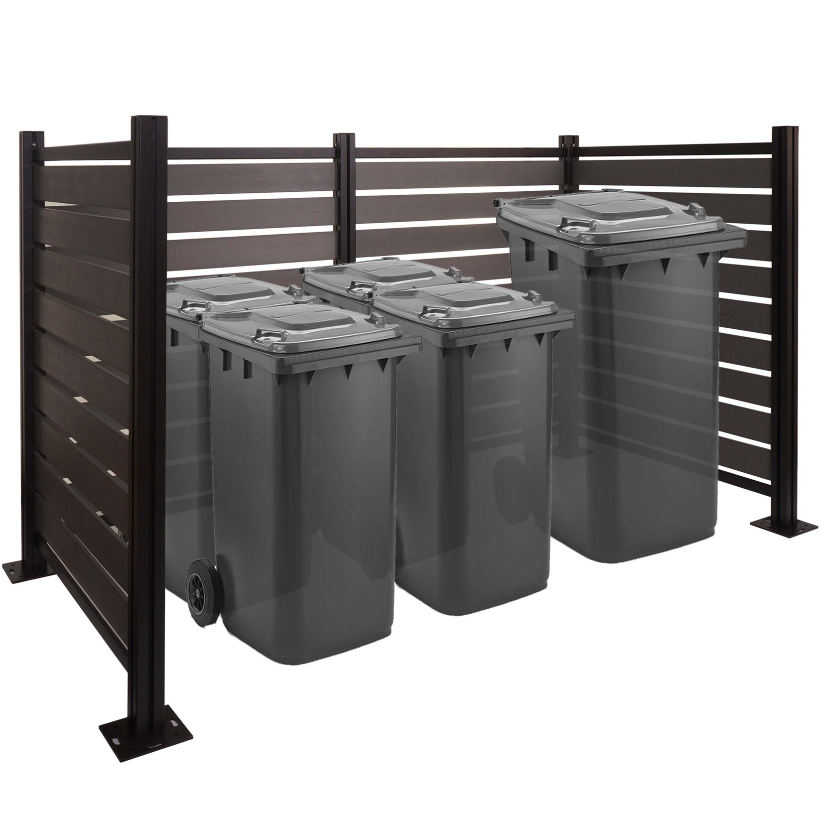 Alu Mülltonnen-Zaun -K57, Mülltonnenverkleidung, Holzoptik erweiterbar 130x206x110cm ~ grau