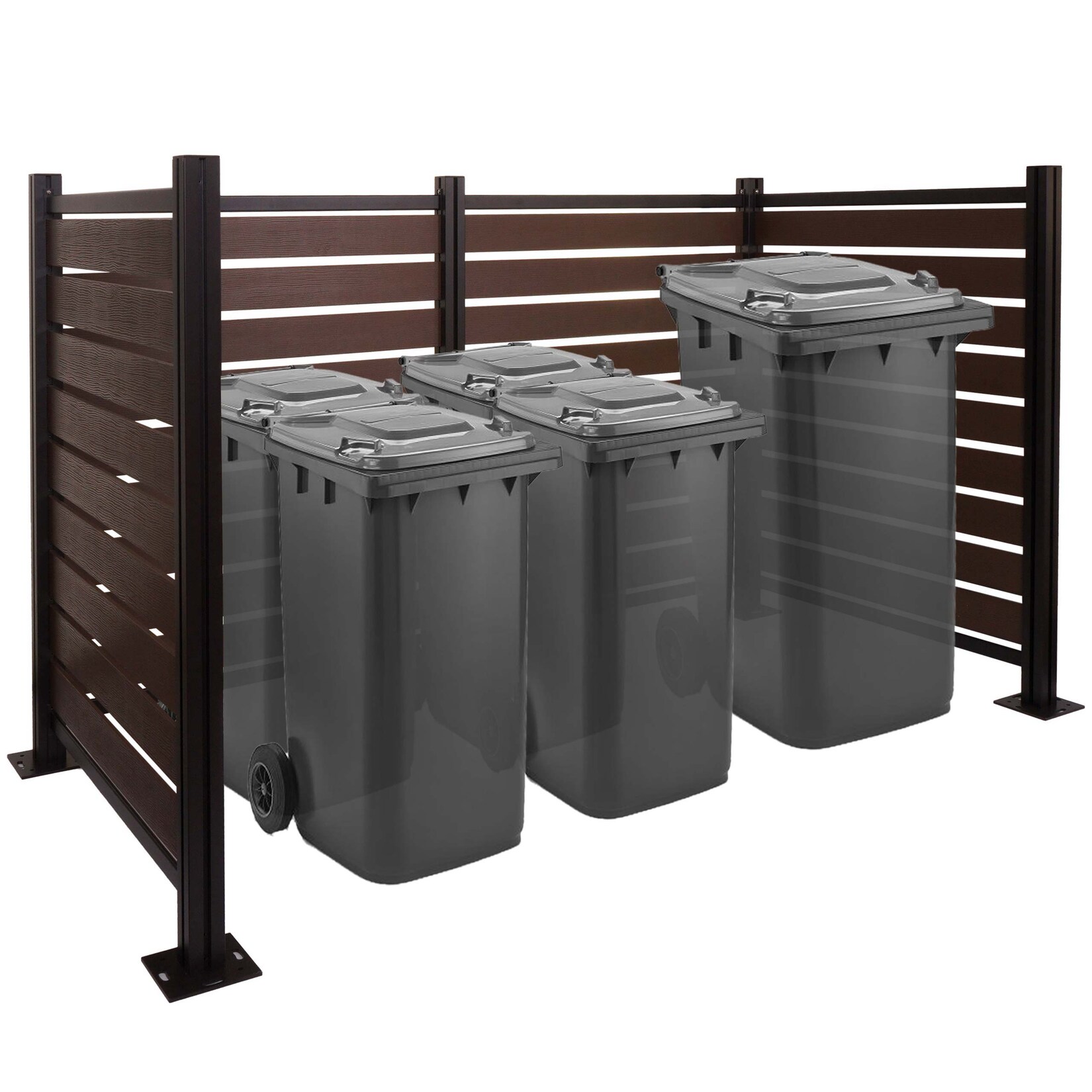 Alu Mülltonnen-Zaun -K57, Mülltonnenverkleidung, Holzoptik erweiterbar 130x206x110cm ~ braun