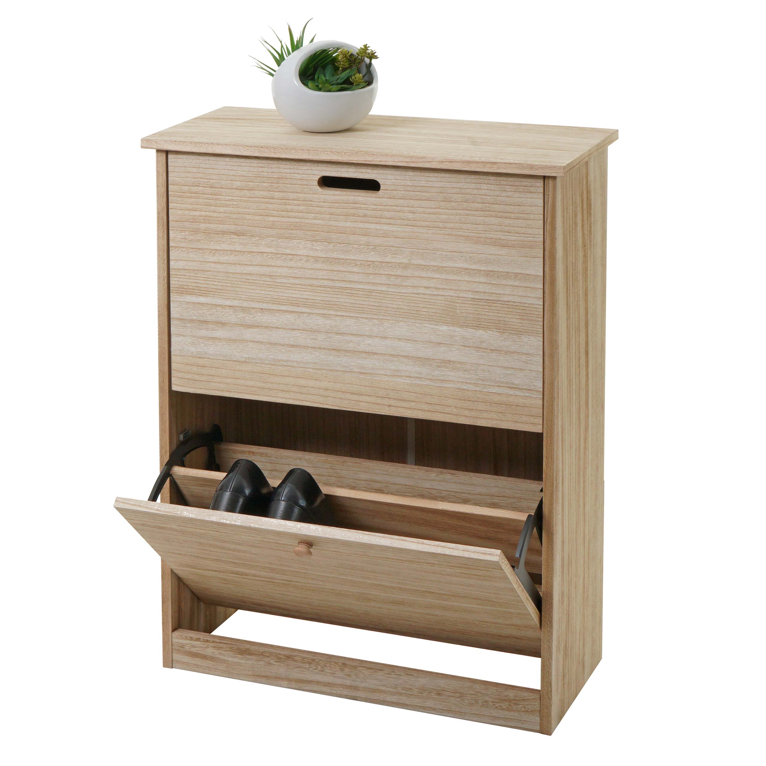 Schuhkipper MCW-K45, Schuhschrank Schuhregal, 81x60x25cm 2 Klappen, Paulownia Holz ~ naturbraun 