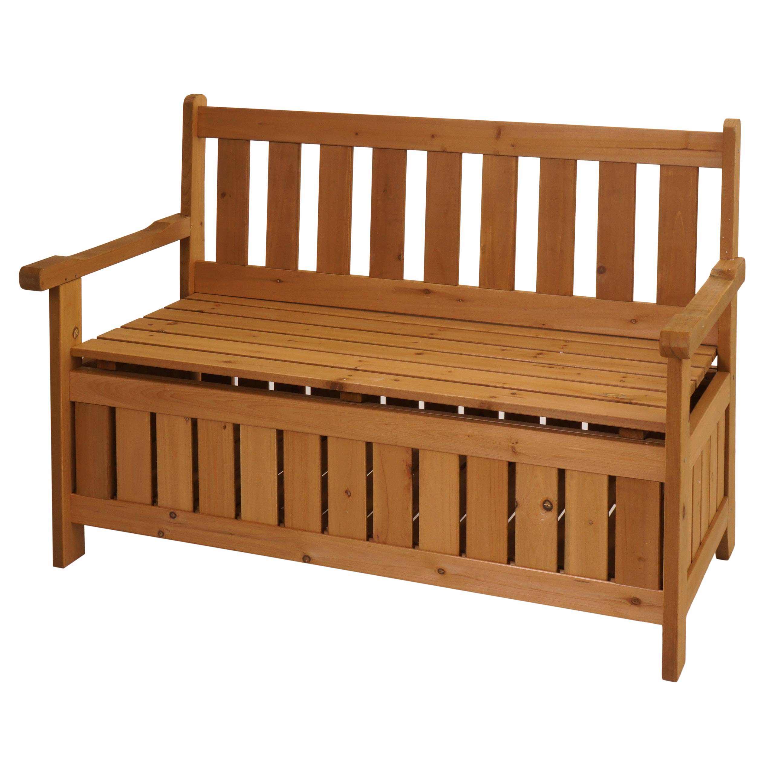 Gartenbank MCW-L68 mit Stauraum, Truhenbank Sitzbank Staufach Aufbewahrung, Outdoor Tanne Holz MVG 114cm, braun 