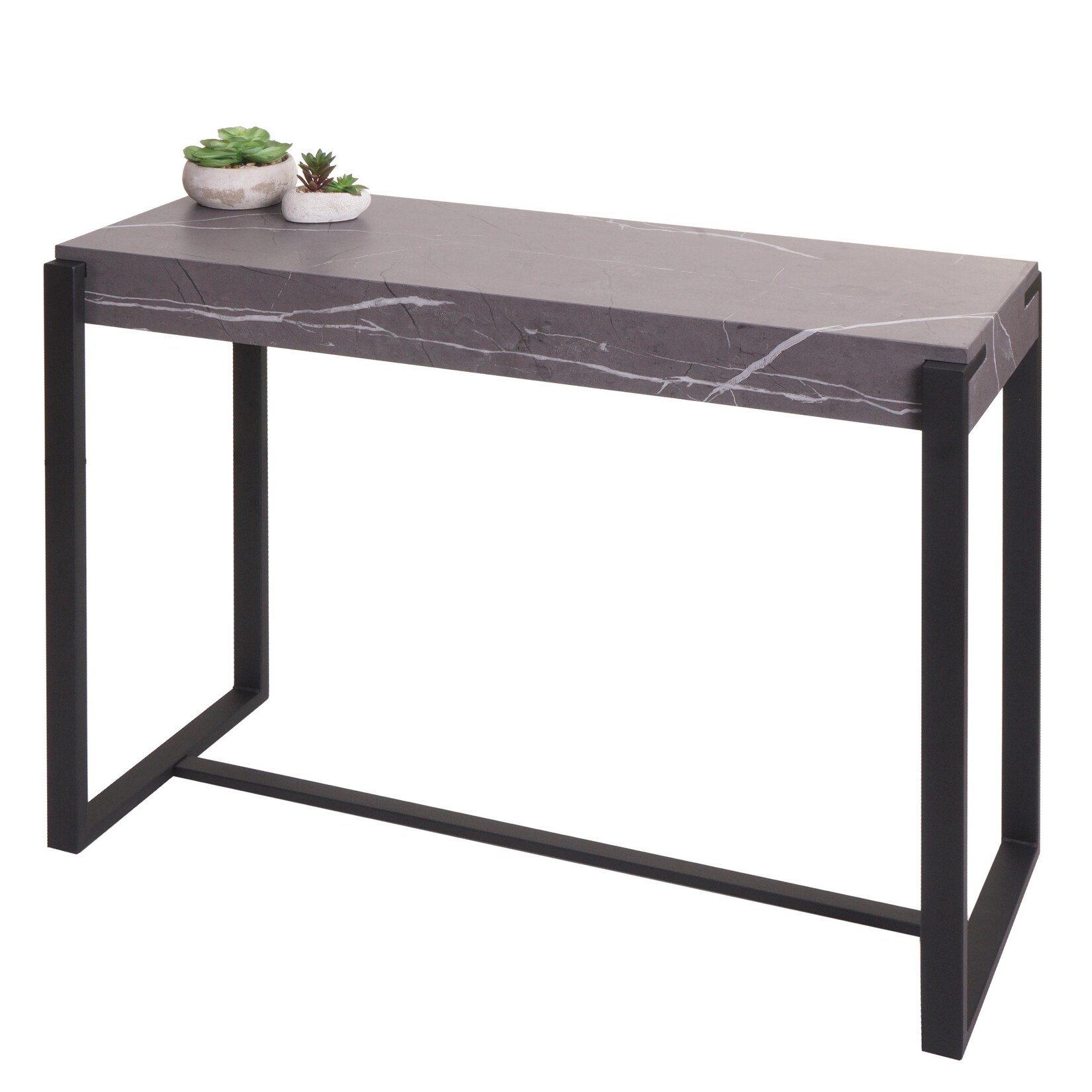 Konsolentisch -L53, Telefontisch Arbeitstisch Beistelltisch Ablagetisch, Metall 81x100x40cm ~ Marmor-Optik grau