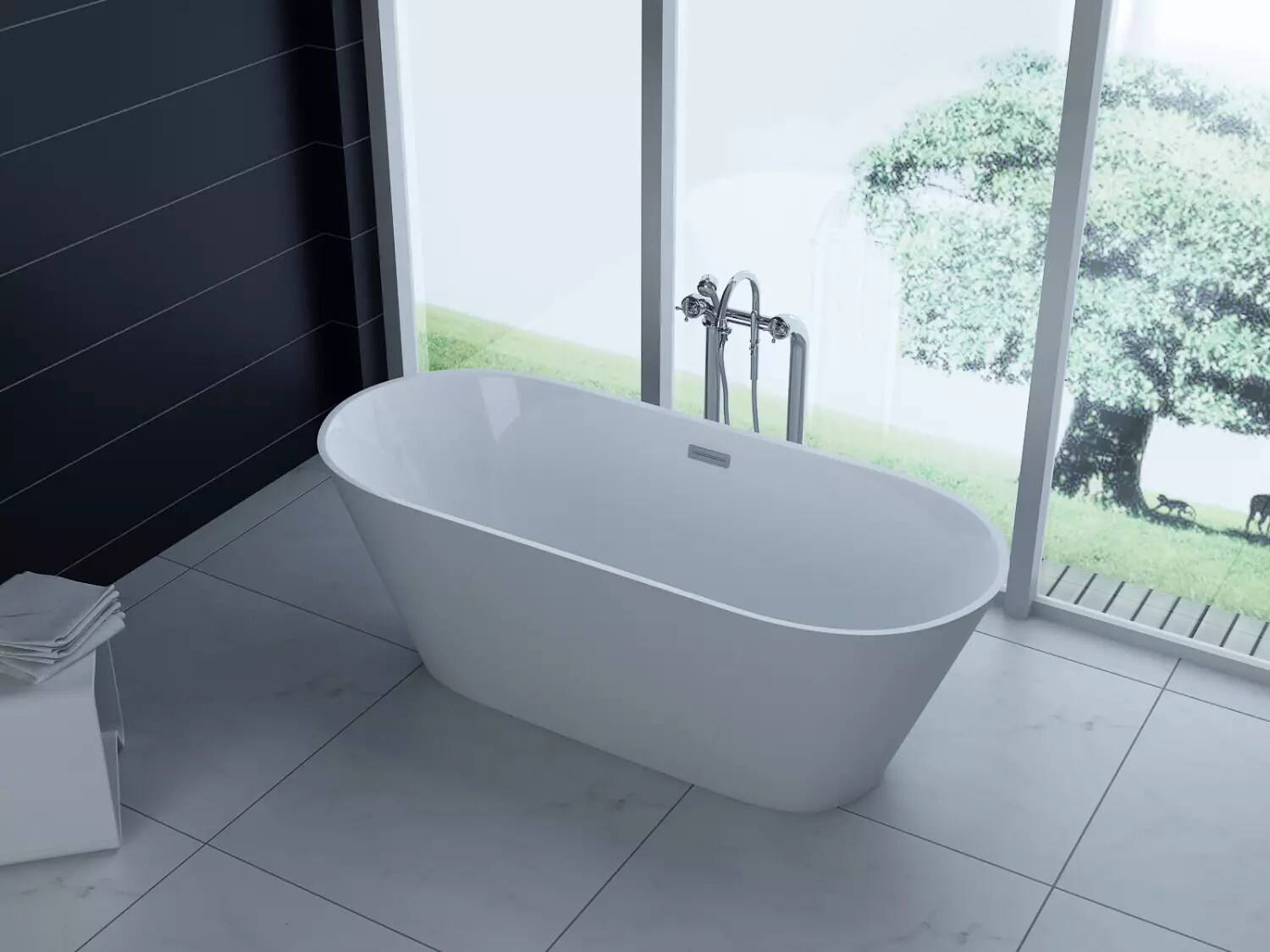 PureHaven freistehende Luxus Acryl-Badewanne 170x80cm elegant inkl. Siphon und &Uuml;berlaufschutz leicht zu pflegende Oberfl&auml;che extra starker Rahmen Wei&szlig; - versch. Ausf&uuml;hrungen 