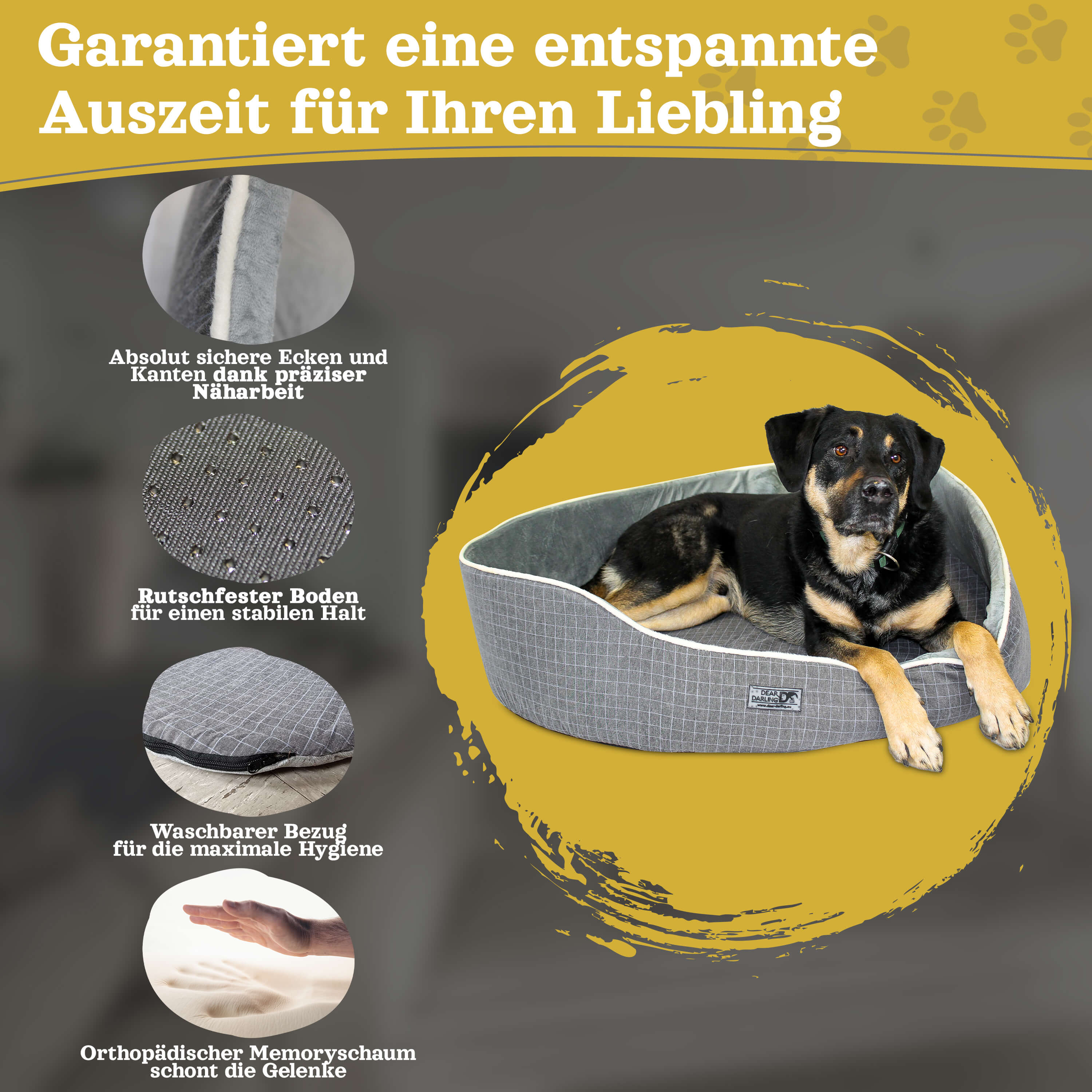 DEAR DARLING DD-05GRL Luxus Hundebett Katzenbett Anthrazit Gr. L 70x60cm Korb Memoryschaum Matratze 
