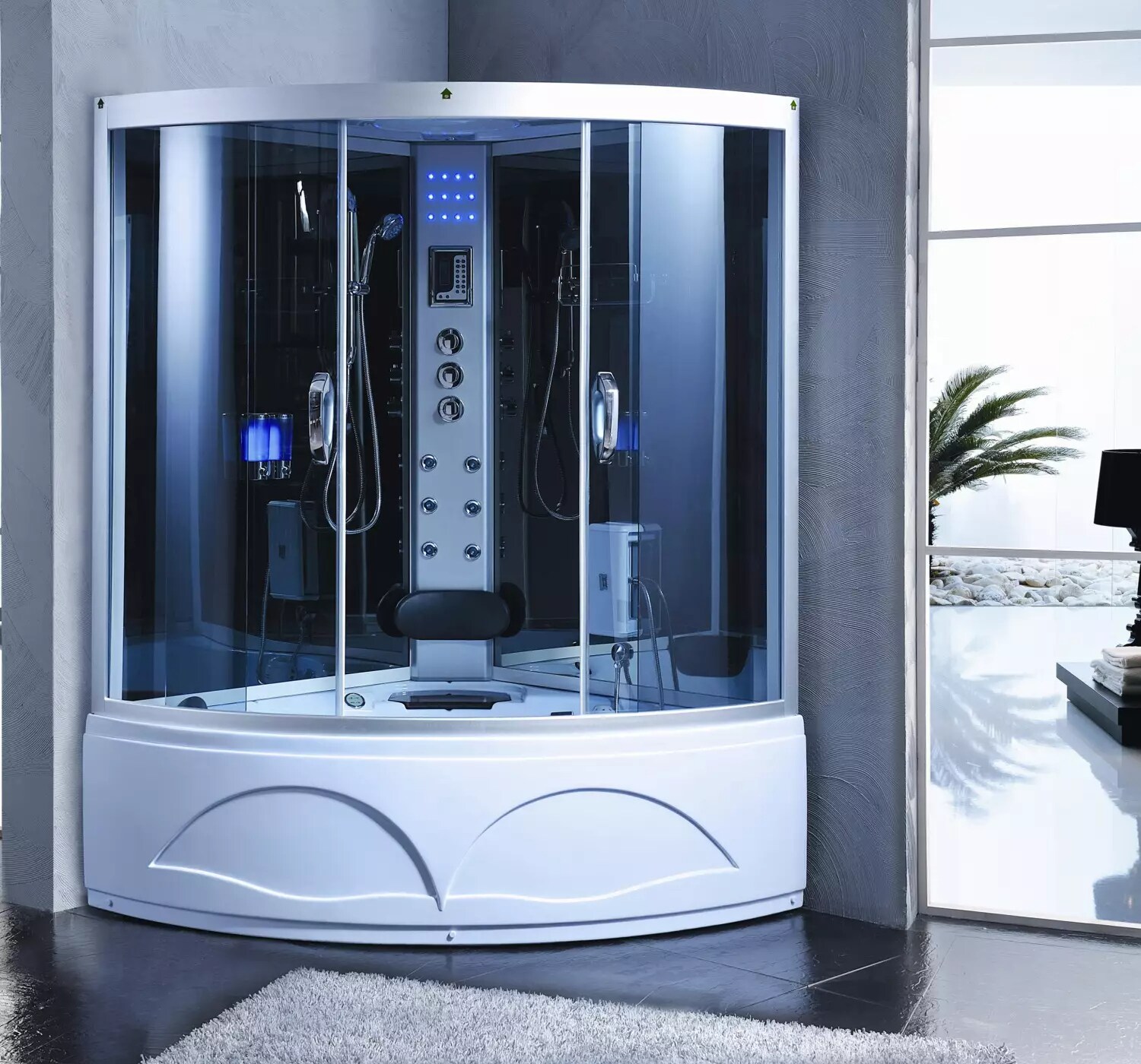 PureHaven 2in1 Dampfdusche und Whirlpool 135x135 cm mit Aluminiumrahmen 