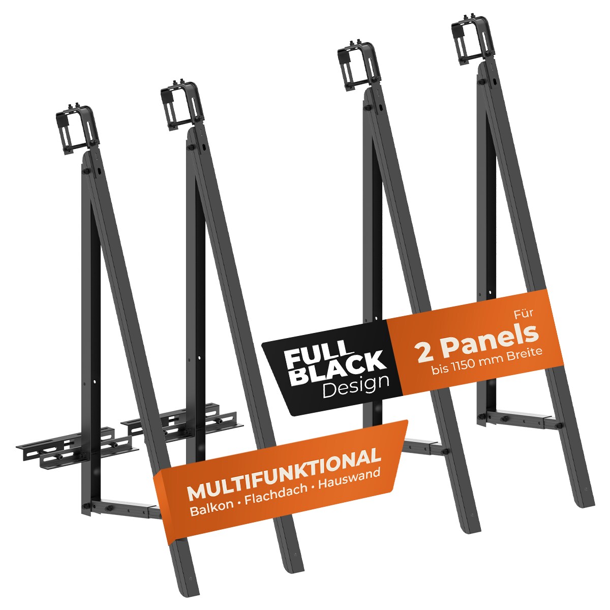 Balkonkraftwerk Halterung für Solarpanel, Balkon, Geländer, Fassade & Flachdach Befestigung für 2 Solarmodule - Black