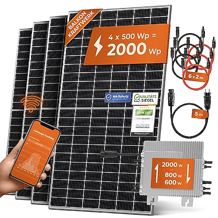 Solarway Balkonkraftwerk 2000W Komplett Steckdose - Ausgang einstellbar  600/800/2000W - 4x500W JaSolar-Module, Deye Wechselrichter mit APP&WiFi,  Plug&Play bei Marktkauf online bestellen