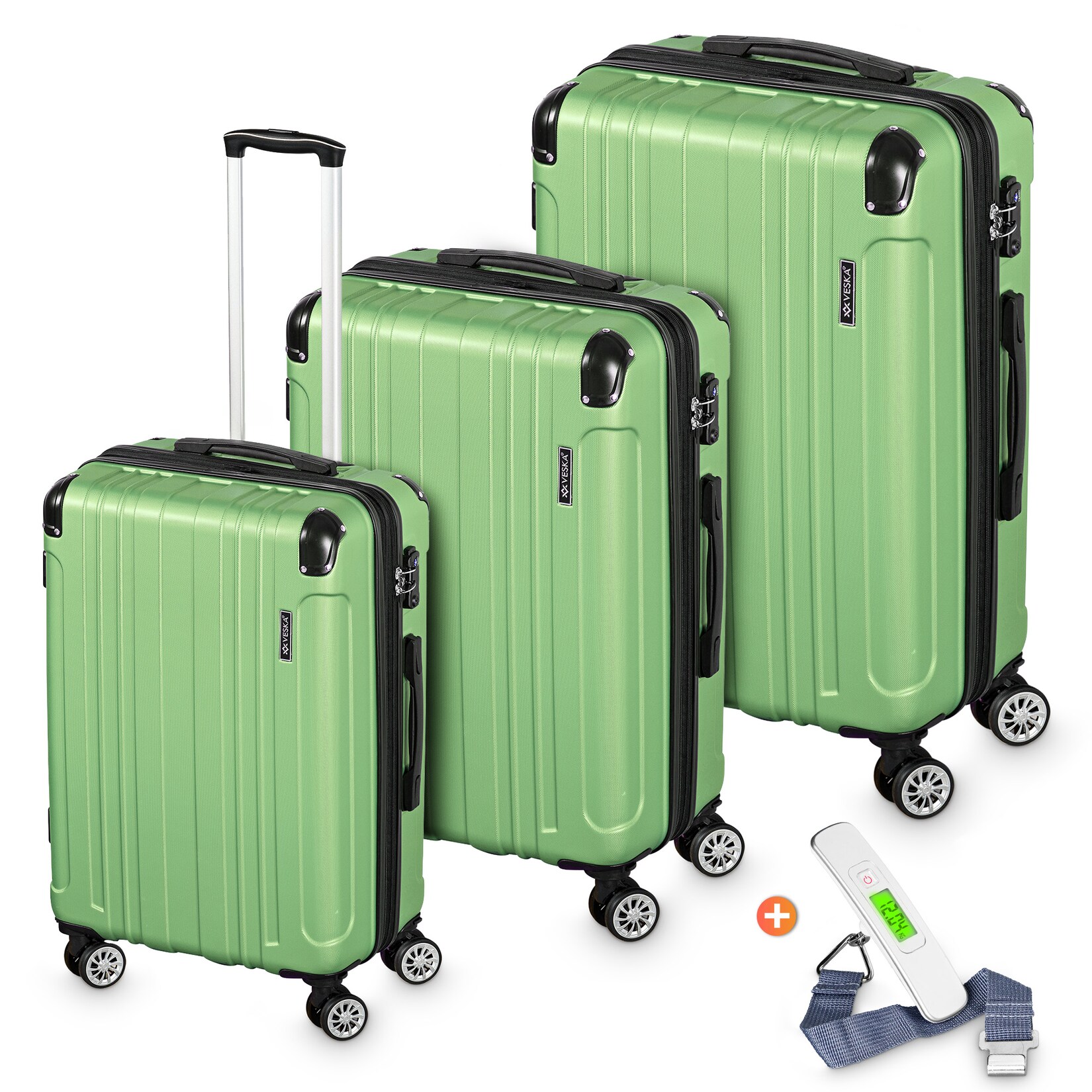 Hartschalenkoffer Kofferset "Madrid" 3 teilig mit TSA Zahlenschloss 4 Rollen ABS-Hartschale, Reisekoffer Trolley Rollkoffer Koffer - oliv-grün