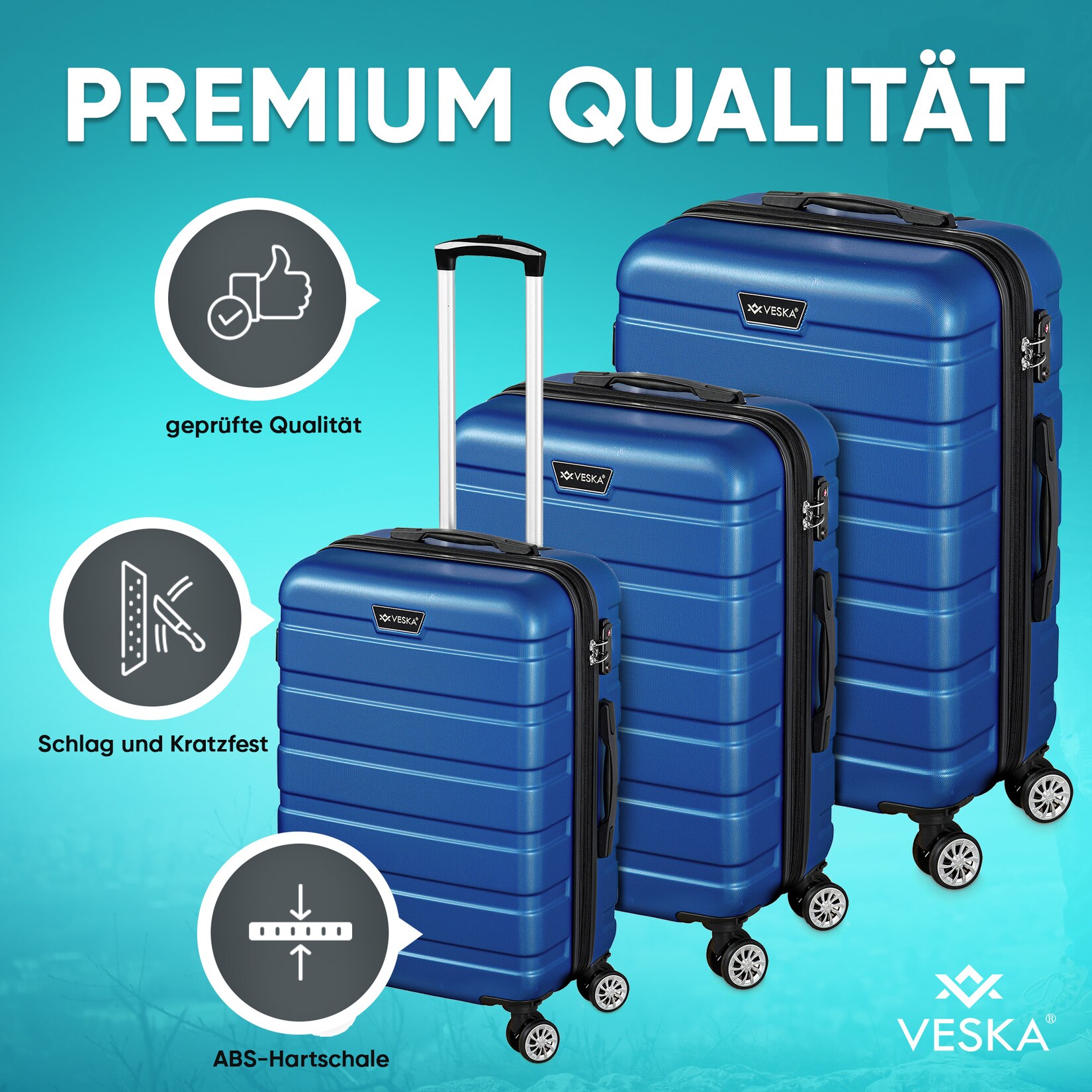 Hartschalenkoffer Kofferset "Nizza" 3 teilig mit TSA Zahlenschloss 4 Rollen ABS-Hartschale, Reisekoffer Trolley Rollkoffer Koffer - oliv-grün