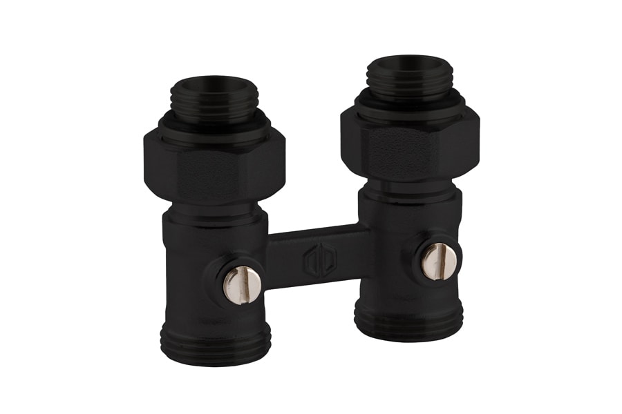 sanicomfort Doppelkugelhahn 1/2" AG  Zweirohr,2 Gew.Nip.1/2"x3/4",RAL9005 - versch. Ausf&uuml;hrungen 