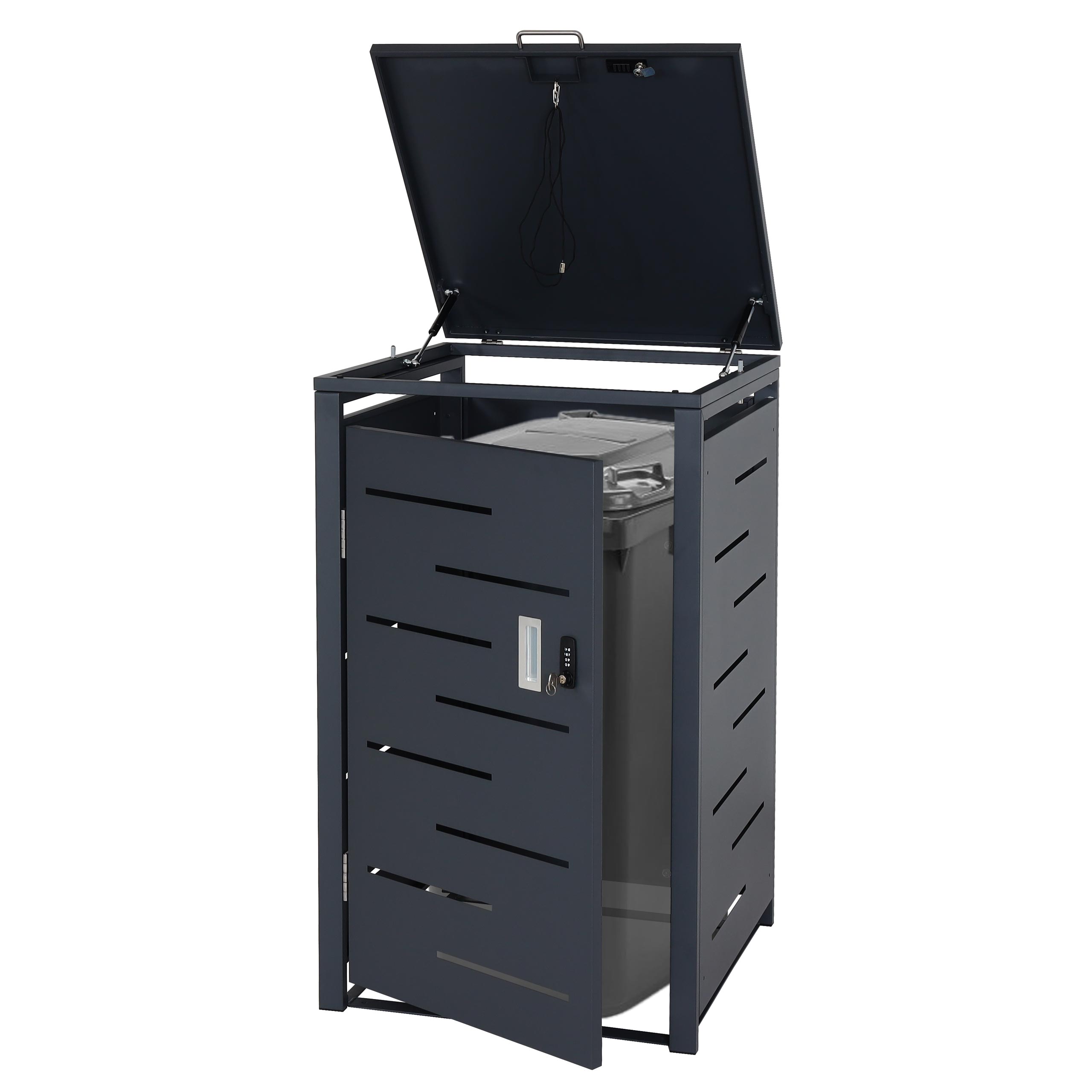1er-M&uuml;lltonnenverkleidung MCW-E83, M&uuml;lltonnenbox M&uuml;lltonnenabdeckung, erweiterbar 103x60x62cm ~ anthrazit, Stahl 24kg 
