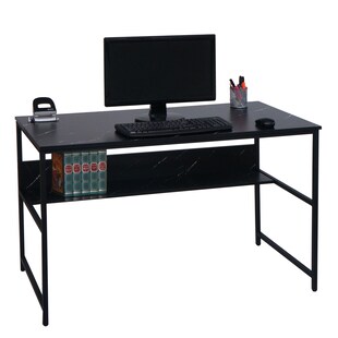 Schreibtisch MCW-K80, Bürotisch Computertisch Arbeitstisch Ablage, Metall MDF 120x60cm ~ Marmor-Optik schwarz 