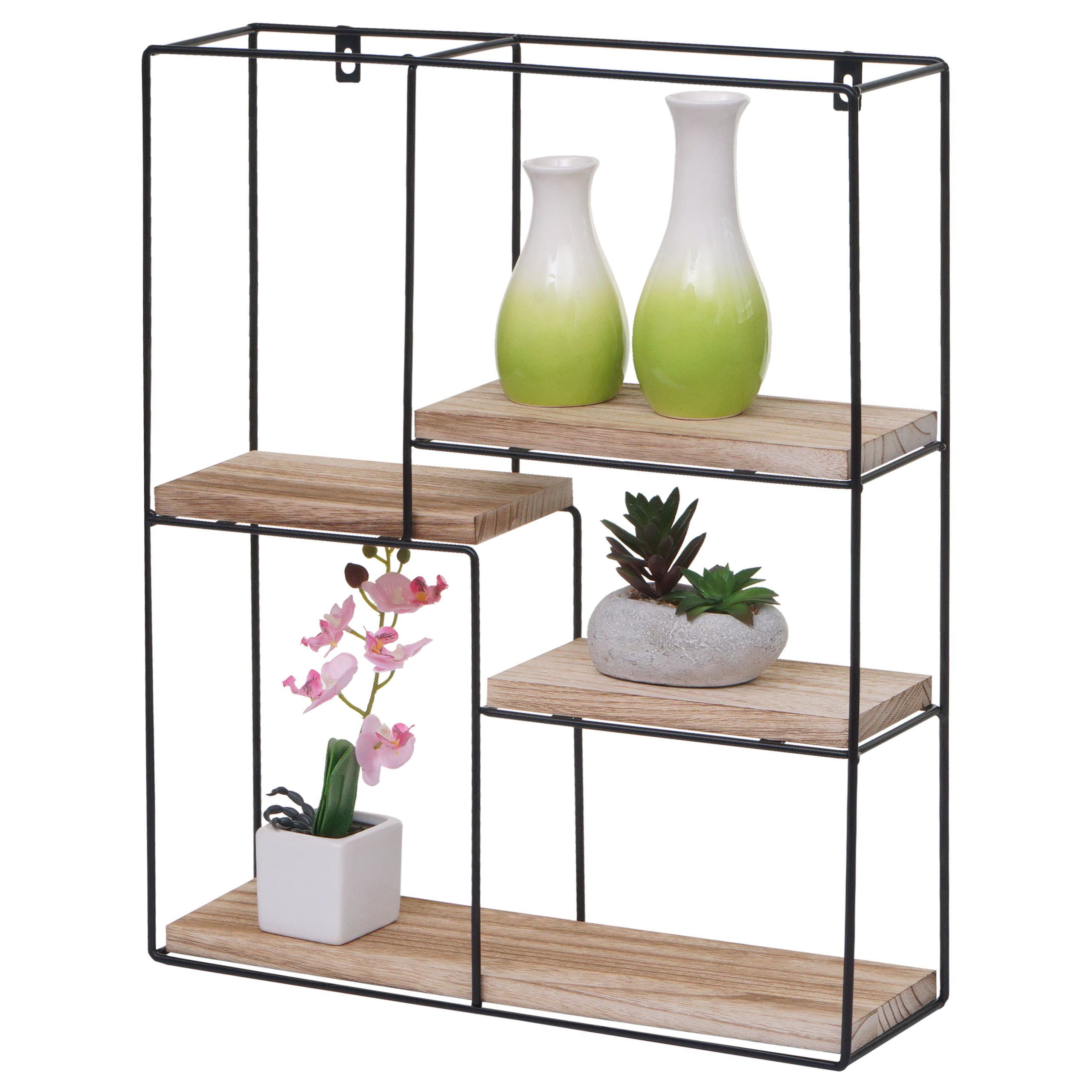 Wandregal MCW-K76, H&auml;ngeregal Schweberegal Regal, 4 Regalb&ouml;den Metall Massiv-Holz Industrial 51x40x11cm ~ natur 