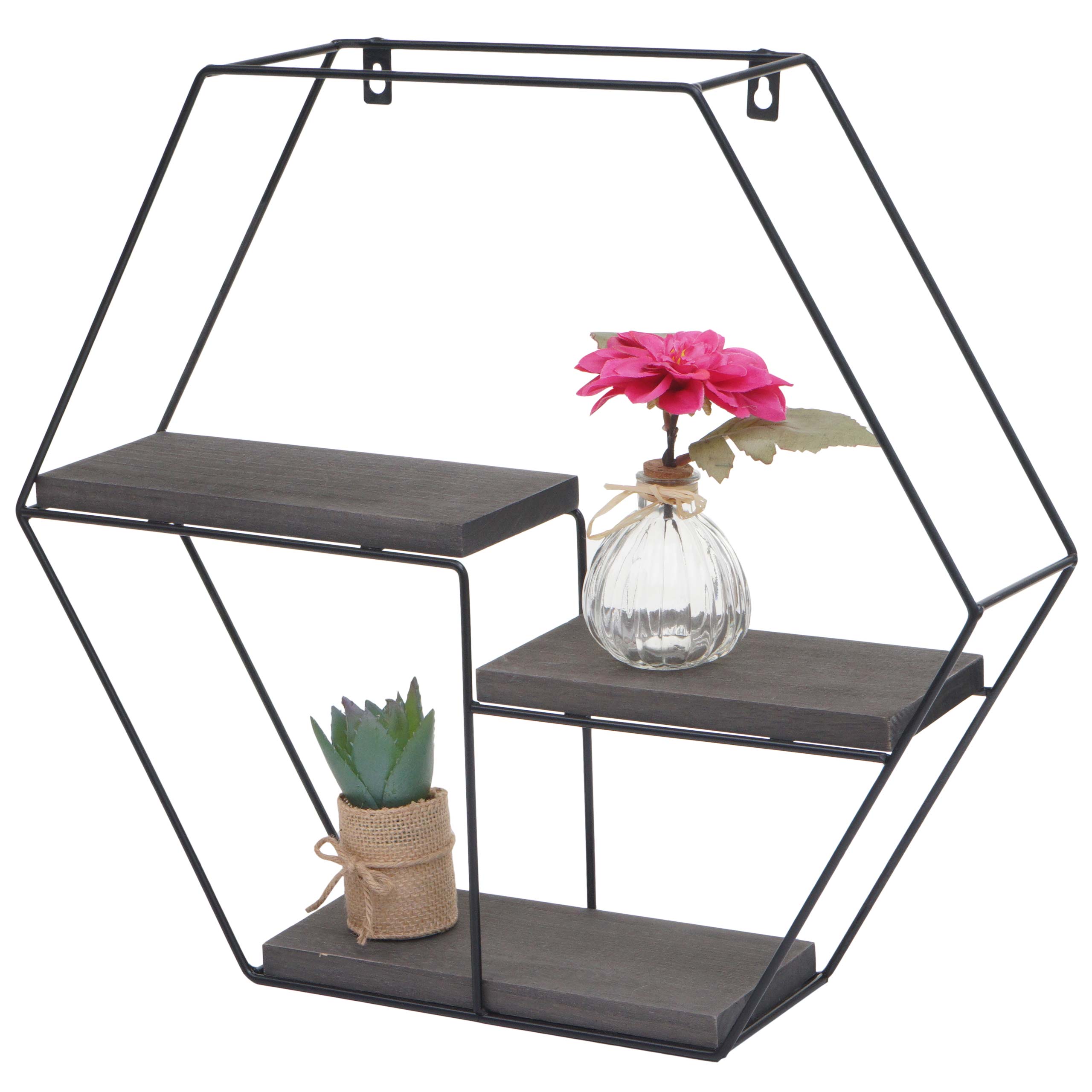 Wandregal MCW-K76, H&auml;ngeregal Schweberegal Regal, 3 Regalb&ouml;den Metall Massiv-Holz Industrial 43x49x11cm ~ dunkelgrau 