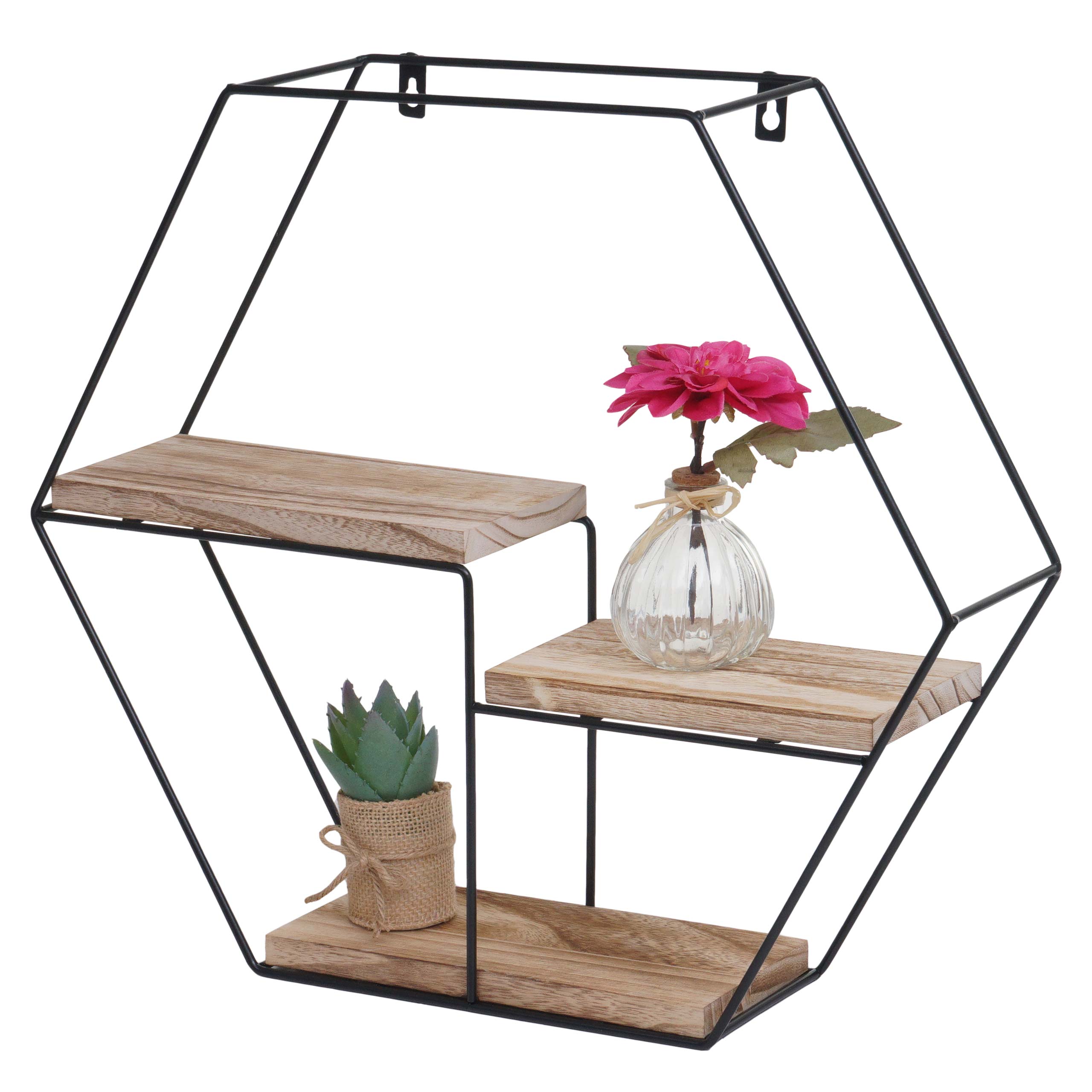 Wandregal MCW-K76, H&auml;ngeregal Schweberegal Regal, 3 Regalb&ouml;den Metall Massiv-Holz Industrial 43x49x11cm ~ natur 