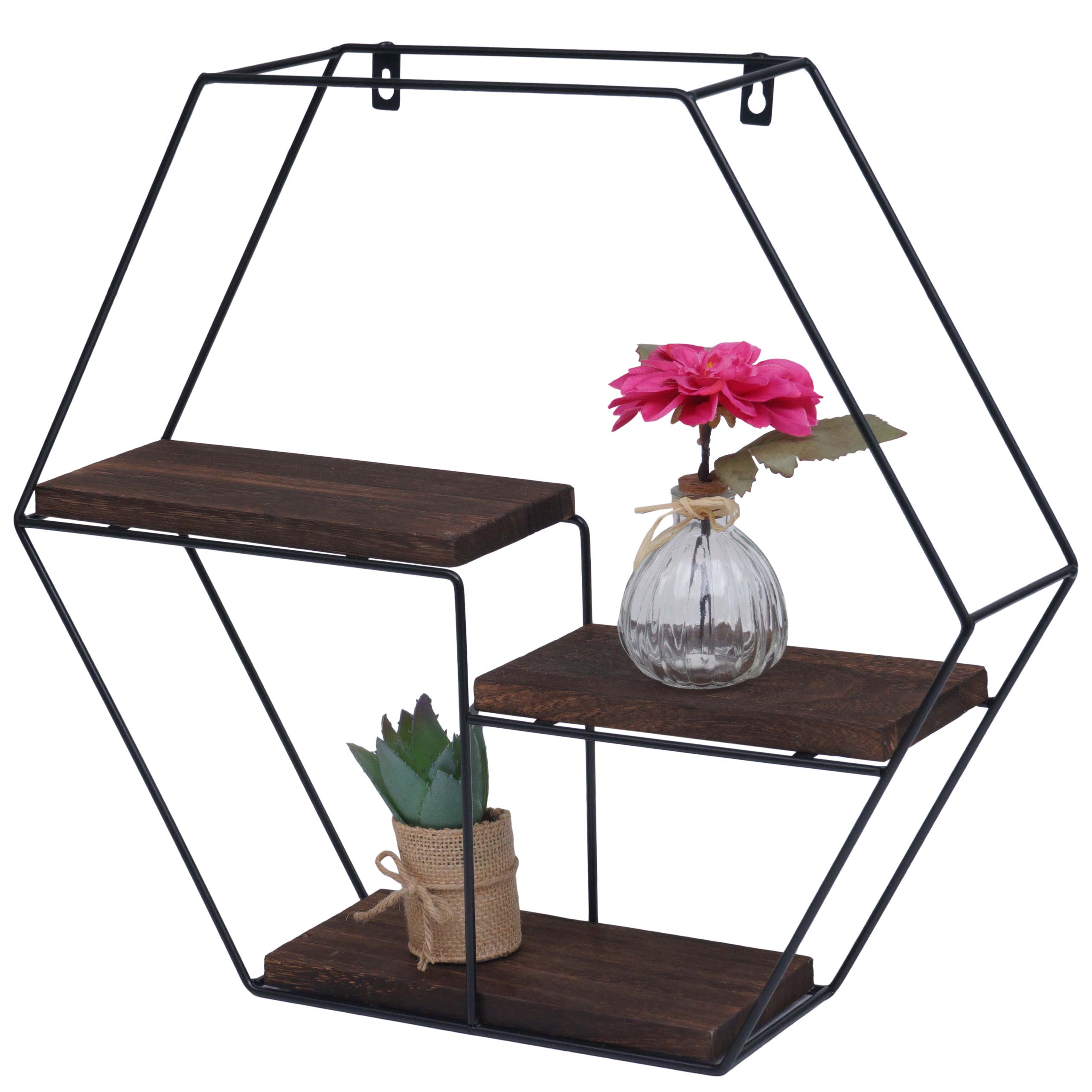 Wandregal MCW-K76, H&auml;ngeregal Schweberegal Regal, 3 Regalb&ouml;den Metall Massiv-Holz Industrial 43x49x11cm ~ dunkelbraun 