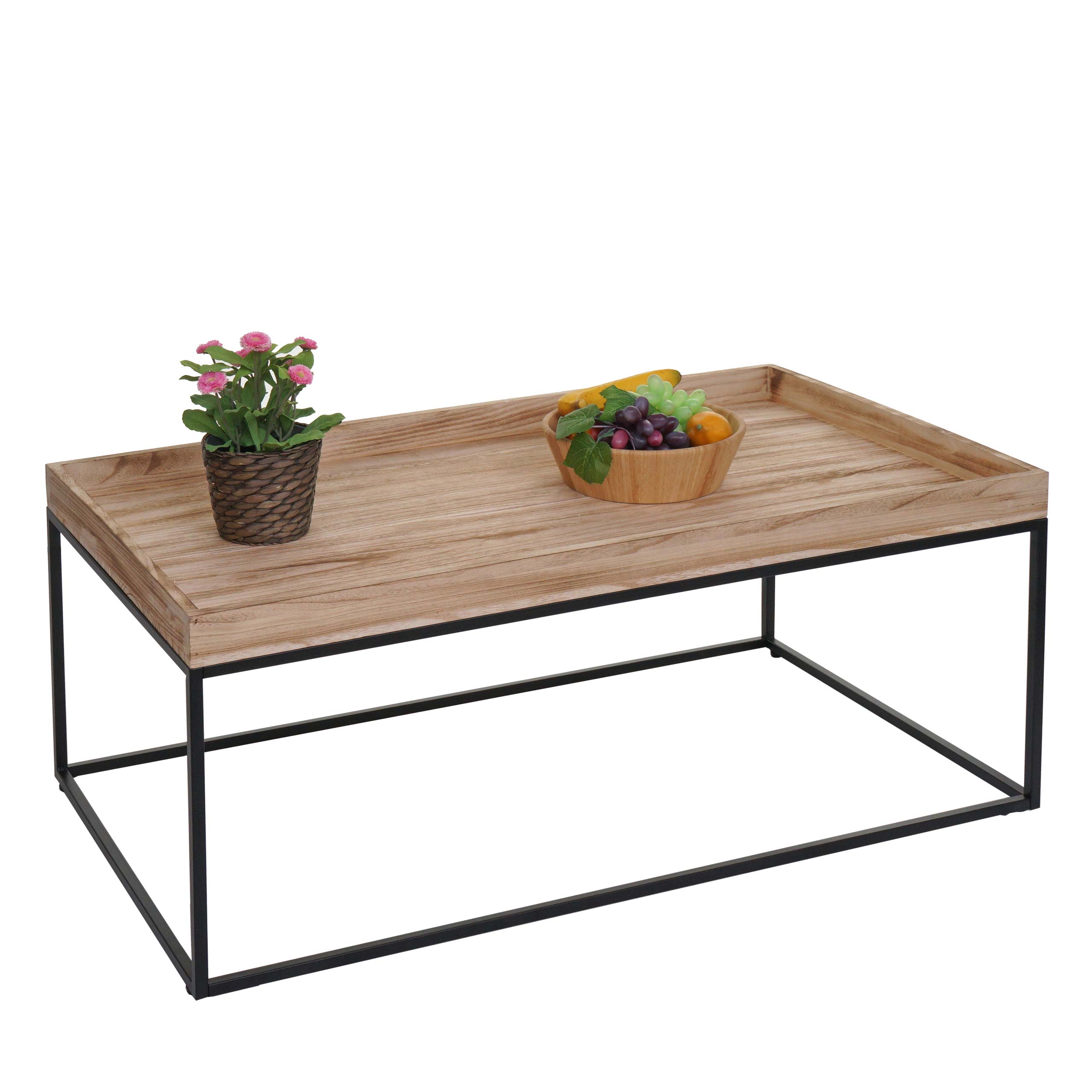 Couchtisch MCW-K71, Kaffeetisch Beistelltisch Tisch, Holz massiv Metall 46x110x60cm ~ naturfarben 