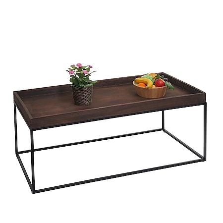 Couchtisch MCW-K71, Kaffeetisch Beistelltisch Tisch, Holz massiv Metall 46x110x60cm ~ dunkelbraun 