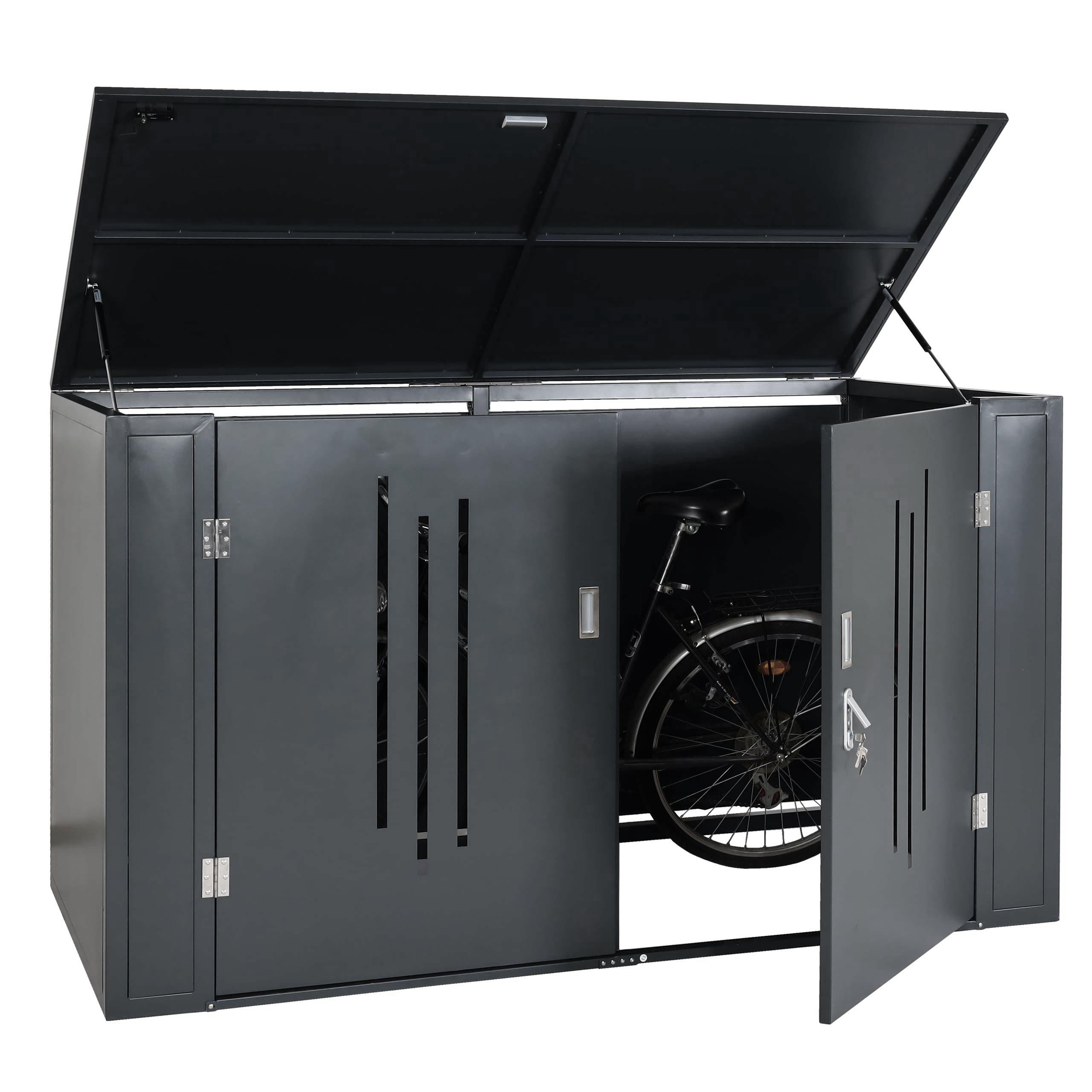2er-Fahrradgarage MCW-K64, Fahrradbox Ger&auml;tehaus Fahrradunterstand mit Deckel, abschlie&szlig;bar Metall, 121x202x100cm 