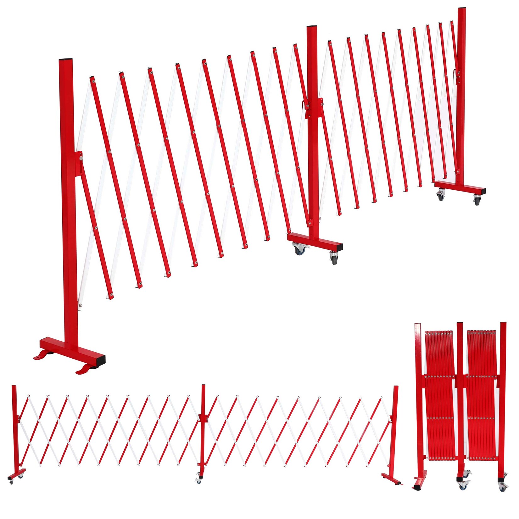 Alu Absperrgitter -B34, Scherengitter Schutzgitter mit Rollen, ausziehbar 110x60-500cm ~ rot-weiß