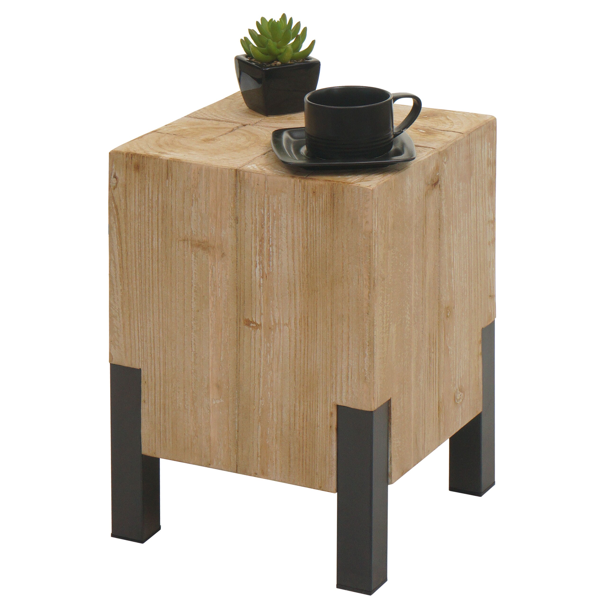 Beistelltisch MCW-L76b, Blumentisch Tisch, Industrial Metall Massiv-Holz MVG-zertifiziert, 46x32x32cm natur 