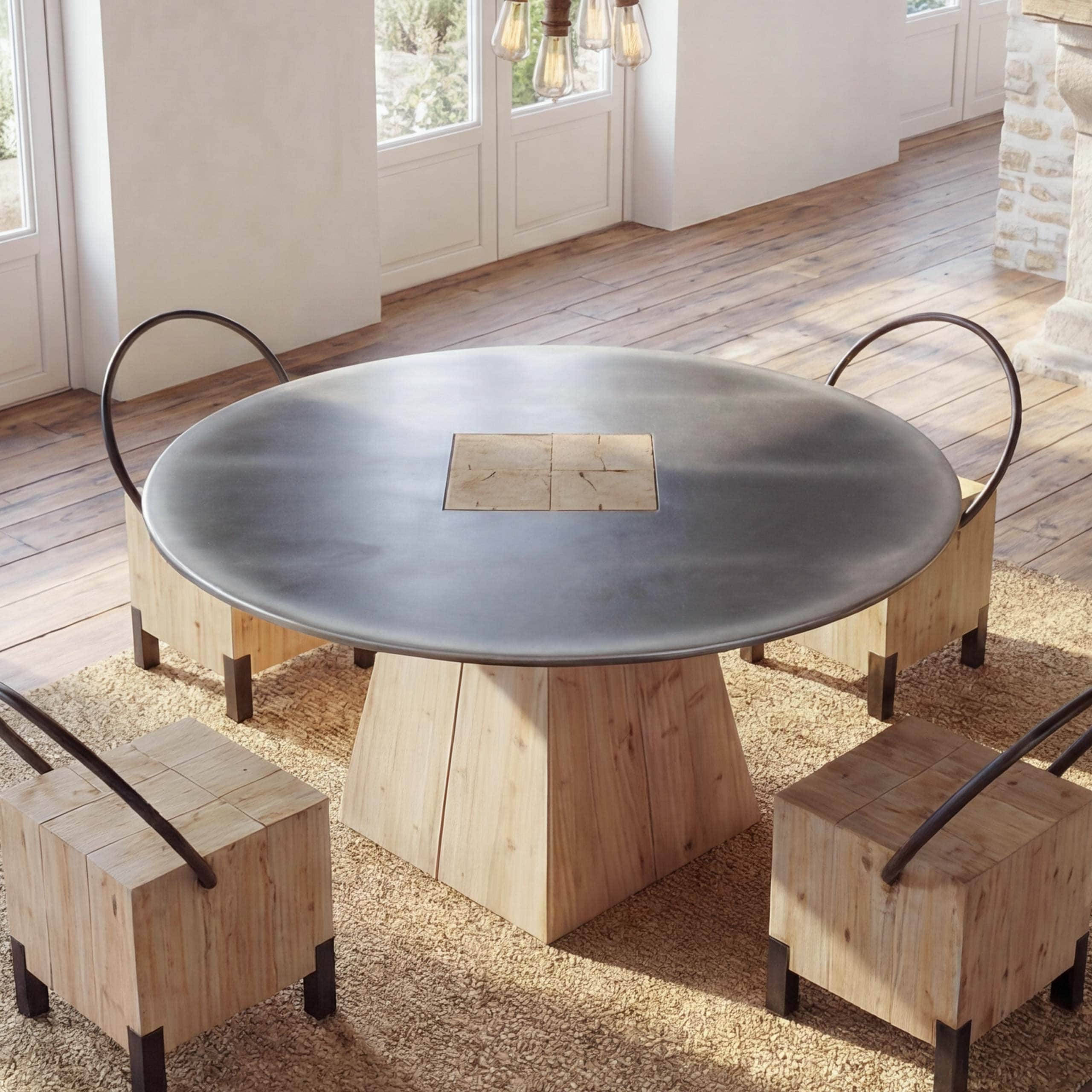 Esstisch MCW-L76, Tisch Esszimmertisch, rund Industrial Massiv-Holz MVG-zertifiziert 74x120cm, natur mit Metall-Optik 