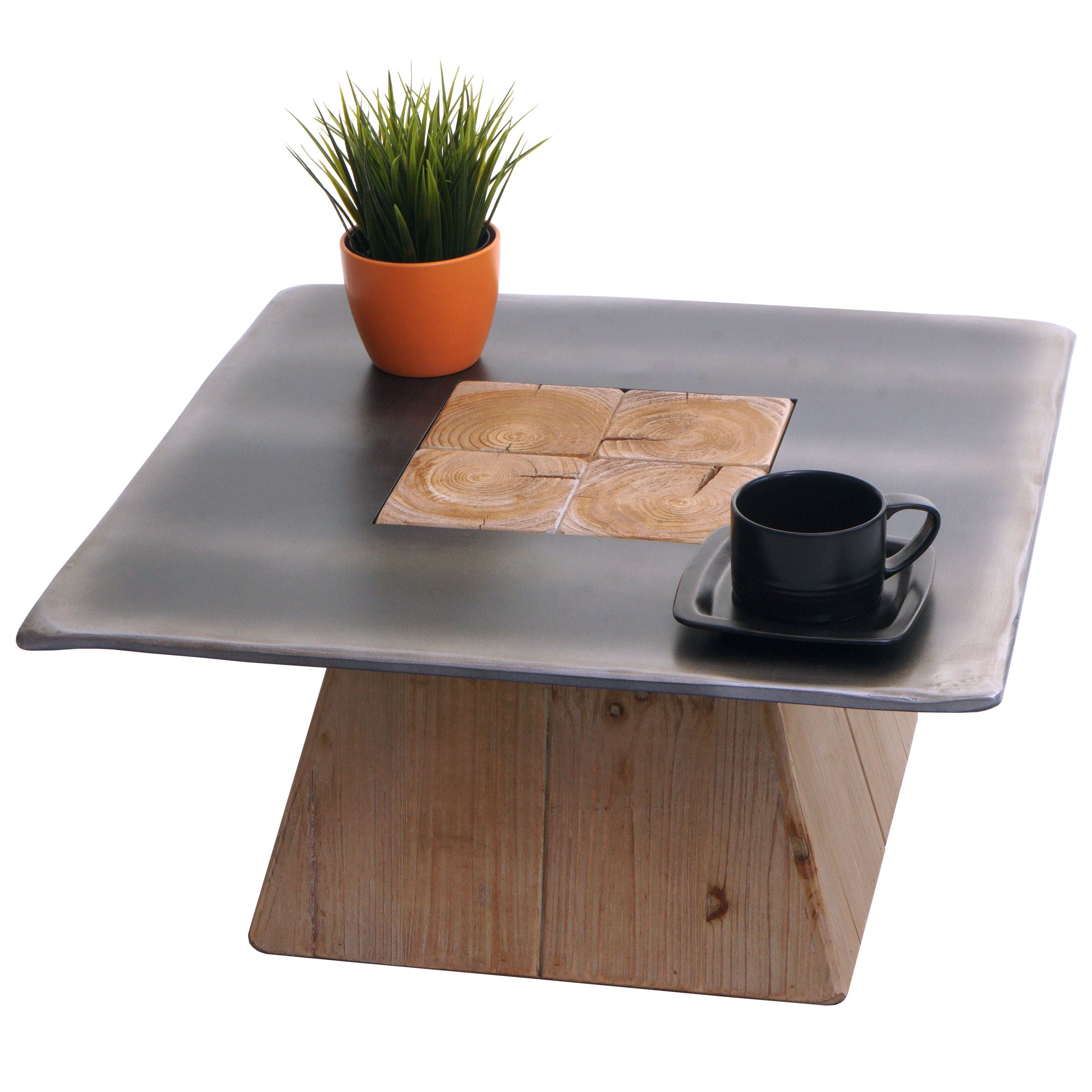 Couchtisch MCW-L76, Wohnzimmertisch Beistelltisch, Industrial Massiv-Holz MVG, 60x60cm natur mit Metall-Optik 
