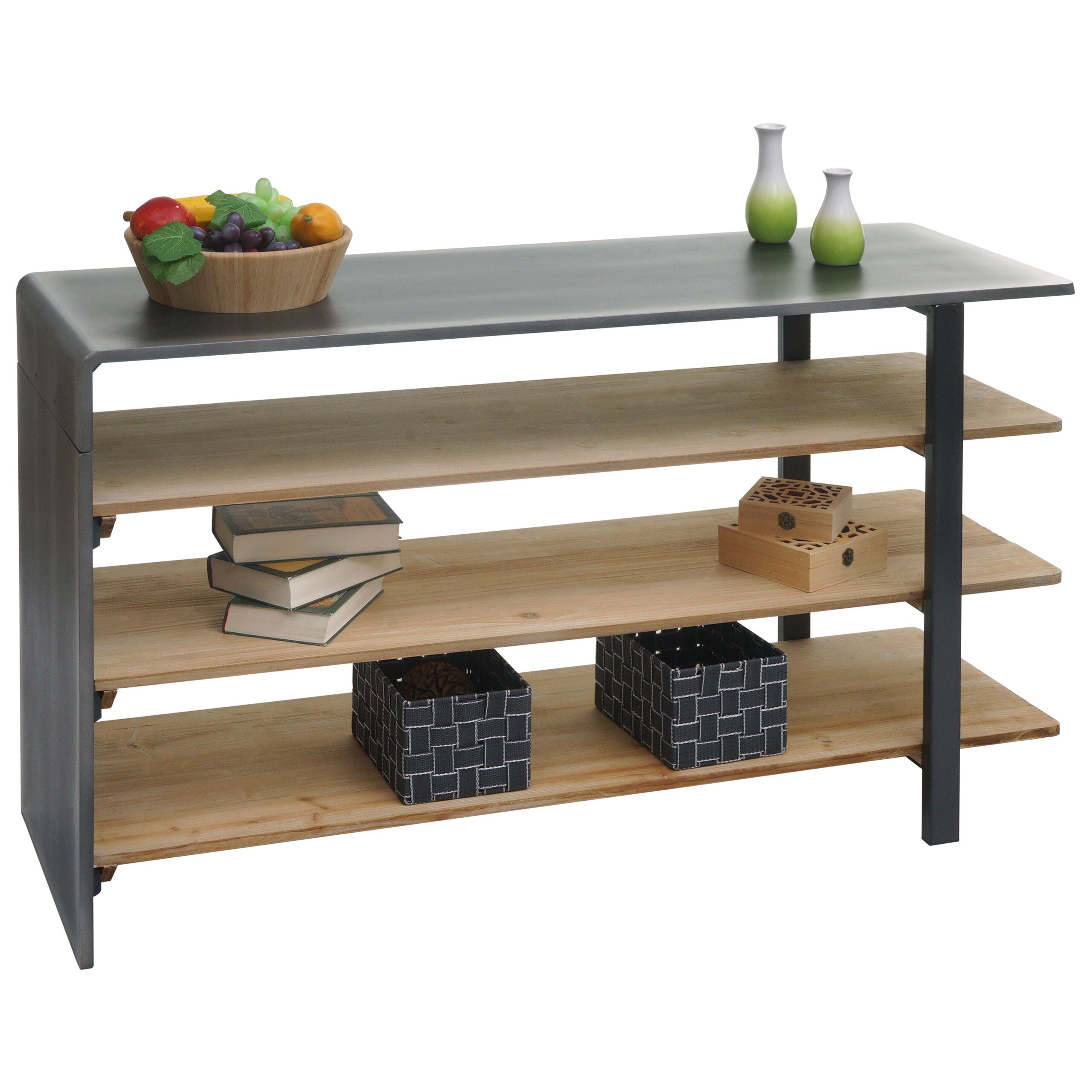 Regal MCW-L75, Wohnregal B&uuml;cherregal Schuhregal Sideboard, Massiv-Holz Industrial 72x119x40cm MVG natur mit Metall-Optik 