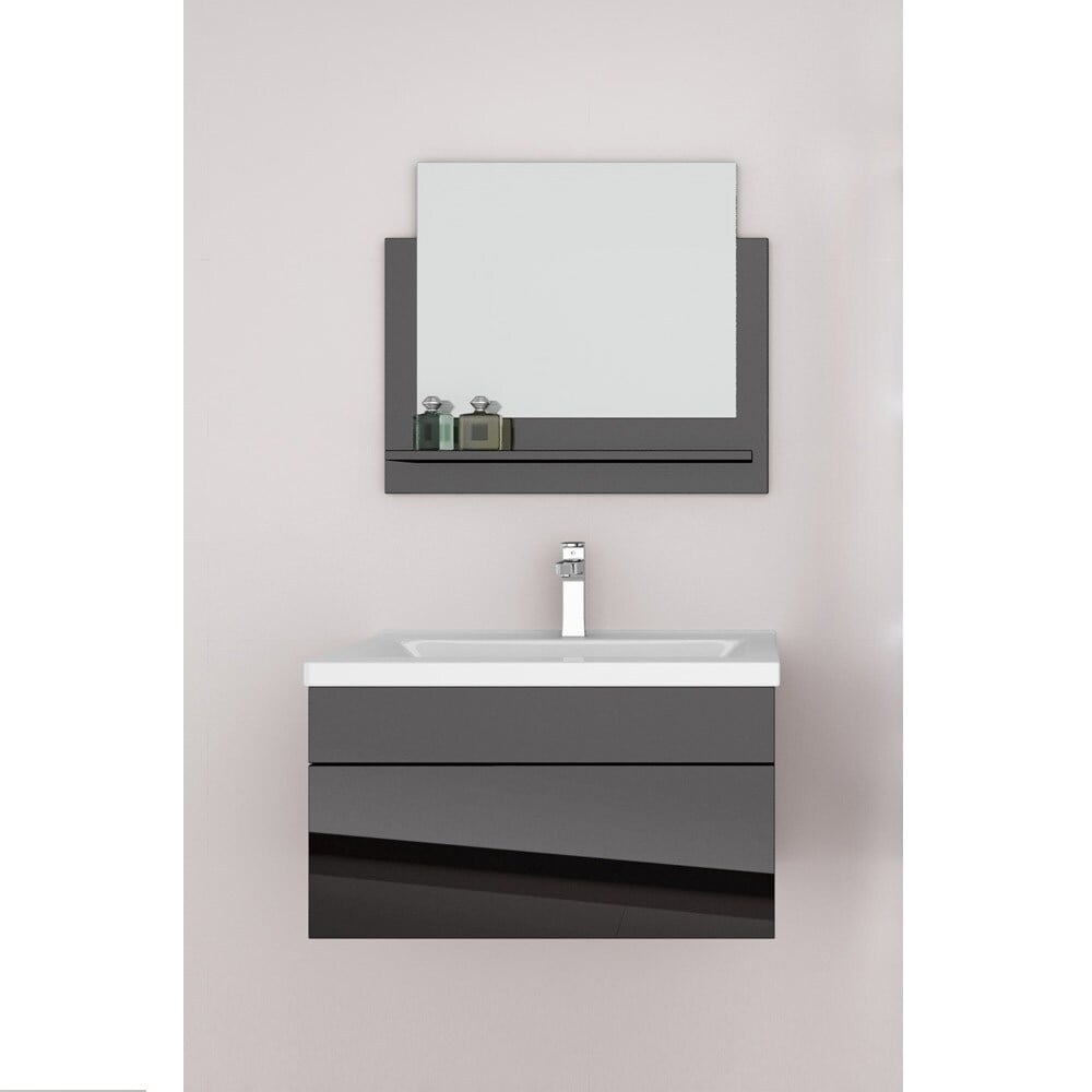 HOME DELUXE Wangerooge Badm&ouml;bel-Set schwarz, ca. 61 cm breit mit Spiegel (Gr. M) 