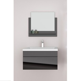 HOME DELUXE Wangerooge Badmöbel-Set schwarz, ca. 61 cm breit mit Spiegel (Gr. M) 