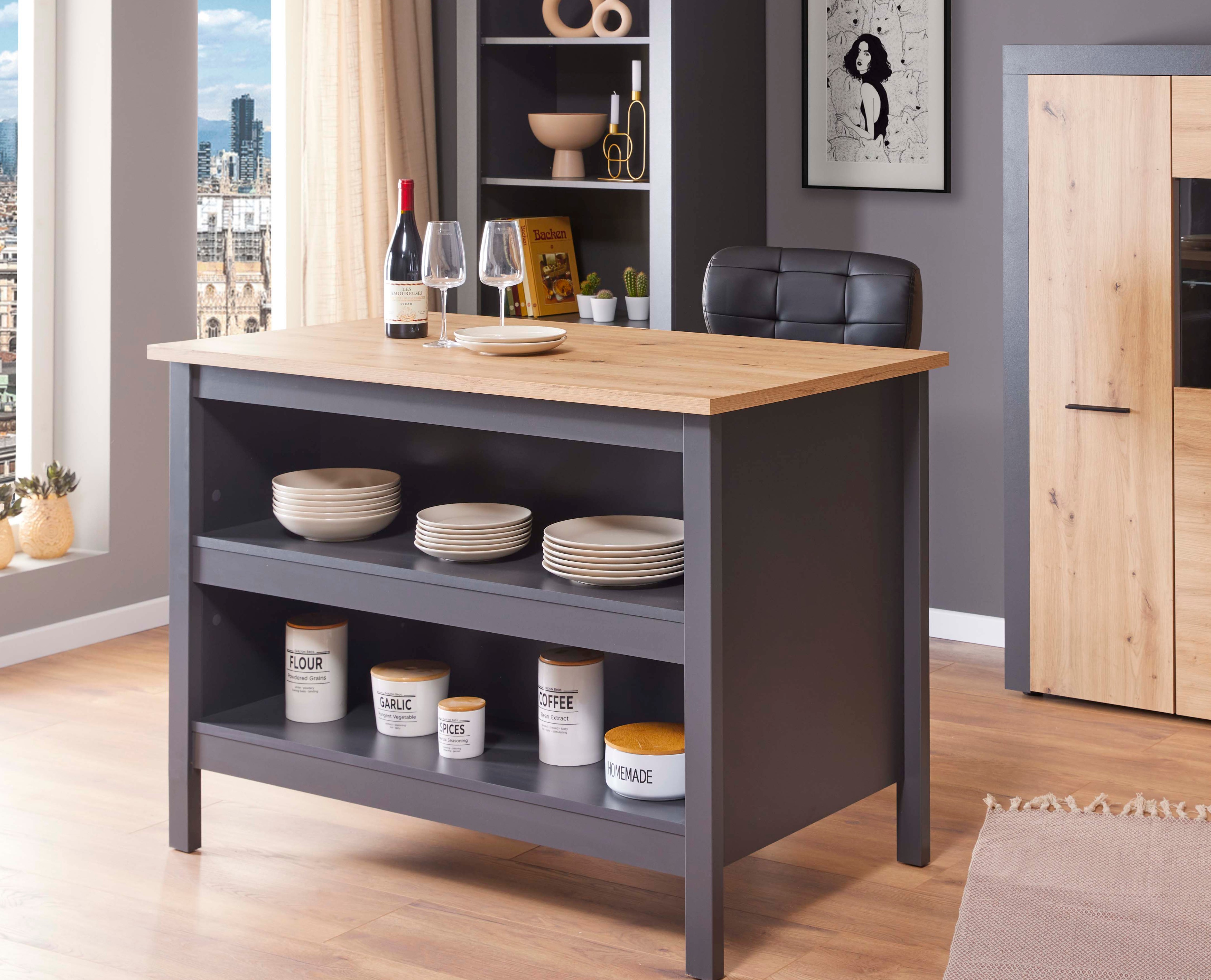 Inter Link K&uuml;cheninsel Julina mit kratzfester Arbeitsplatte - versch. Ausf&uuml;hrungen - Anthrazit 