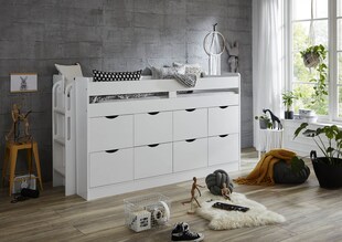 Relita - Funktions-/Hochbett FLORI, LF 90 x 200 cm inkl. Lattenrost und 8 großen Schubladen, Ausf. Weiß 