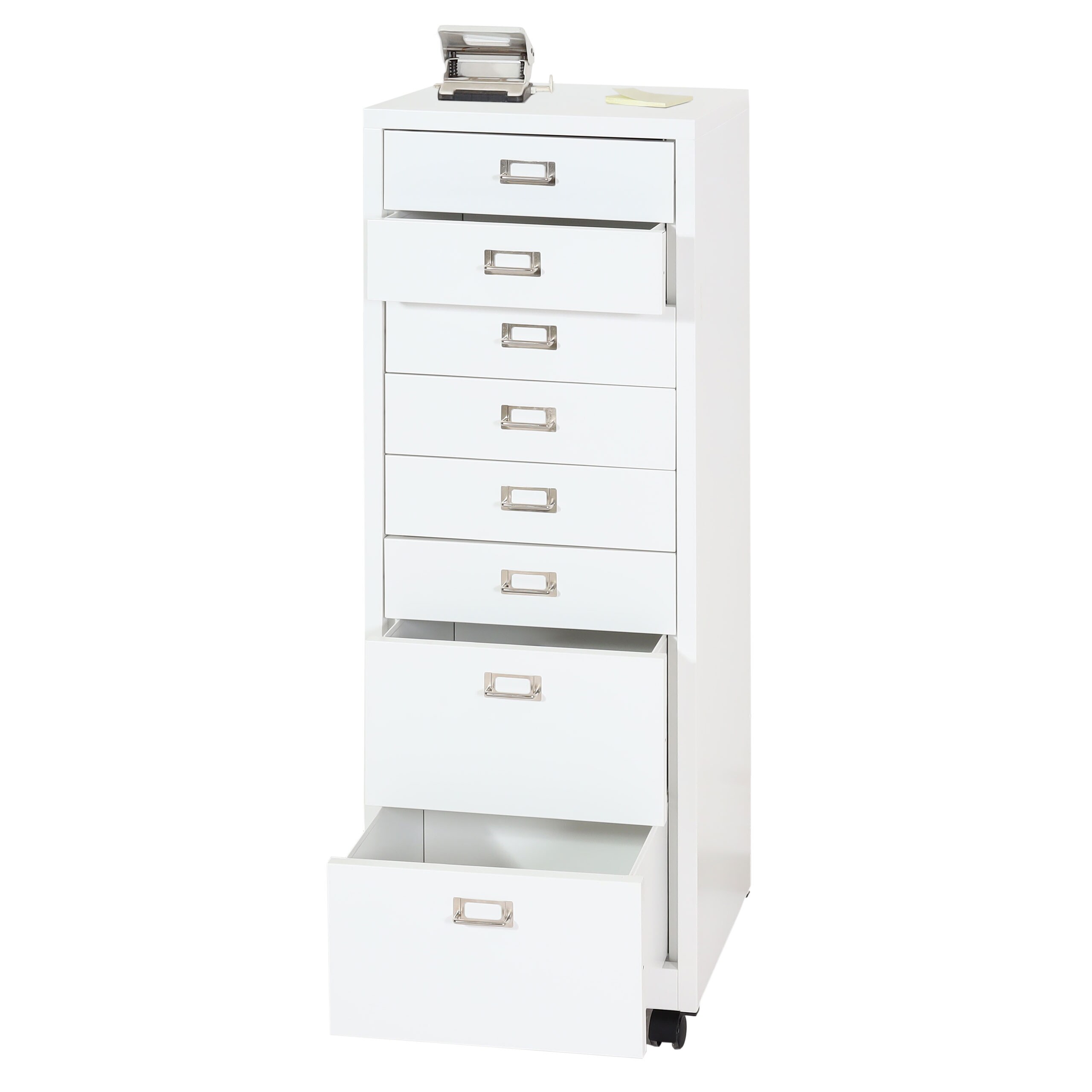 Rollcontainer MCW-L49, Schubladenschrank Stahlschrank Aktenschrank, Metall 115x40x41cm 8 Schubladen ~ wei&szlig; 