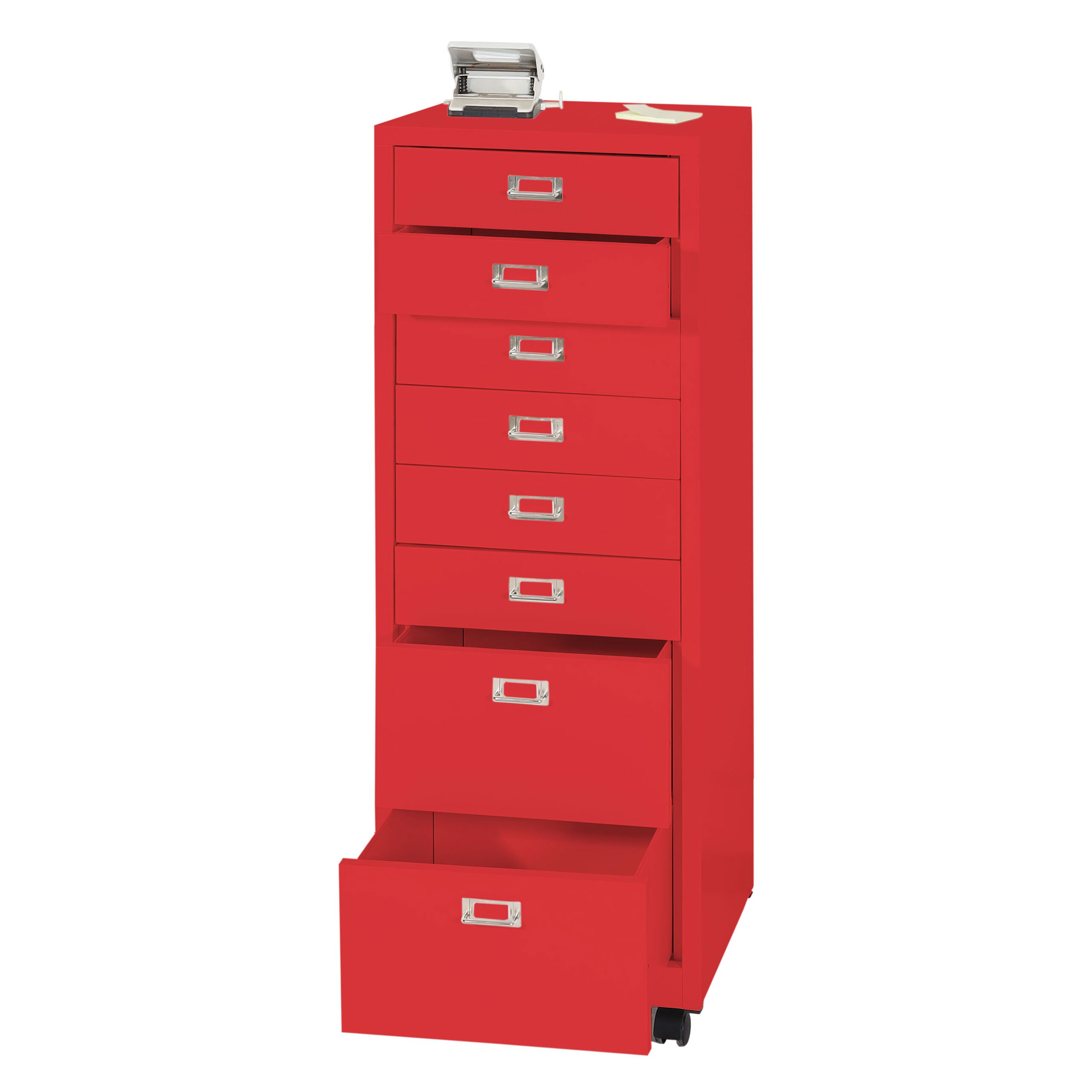 Rollcontainer MCW-L49, Schubladenschrank Stahlschrank Aktenschrank, Metall 115x40x41cm 8 Schubladen ~ rot 