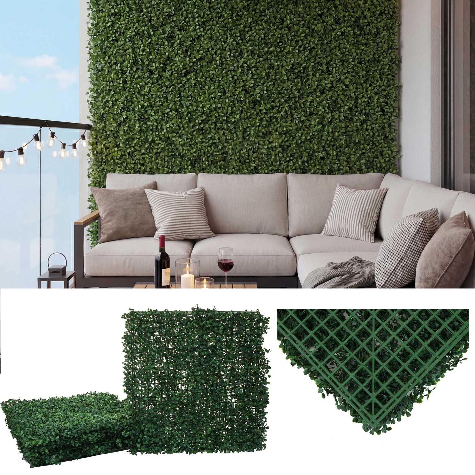 Wandfliese -L78, Sichtschutz Windschutz Verkleidung für Terrasse/Balkon, 4x je 50x50cm = 1m² ~ Buchs grün