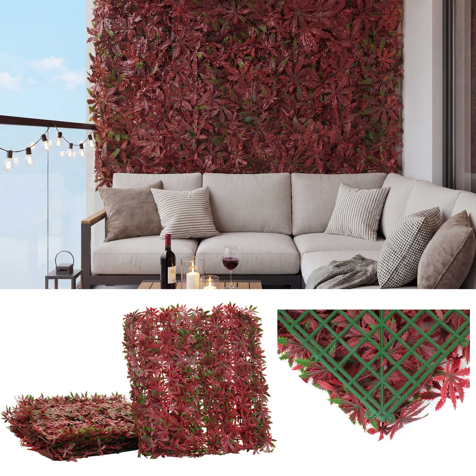 Wandfliese -L78, Sichtschutz Windschutz Verkleidung für Terrasse/Balkon, 4x je 50x50cm = 1m² ~ Ahorn rot