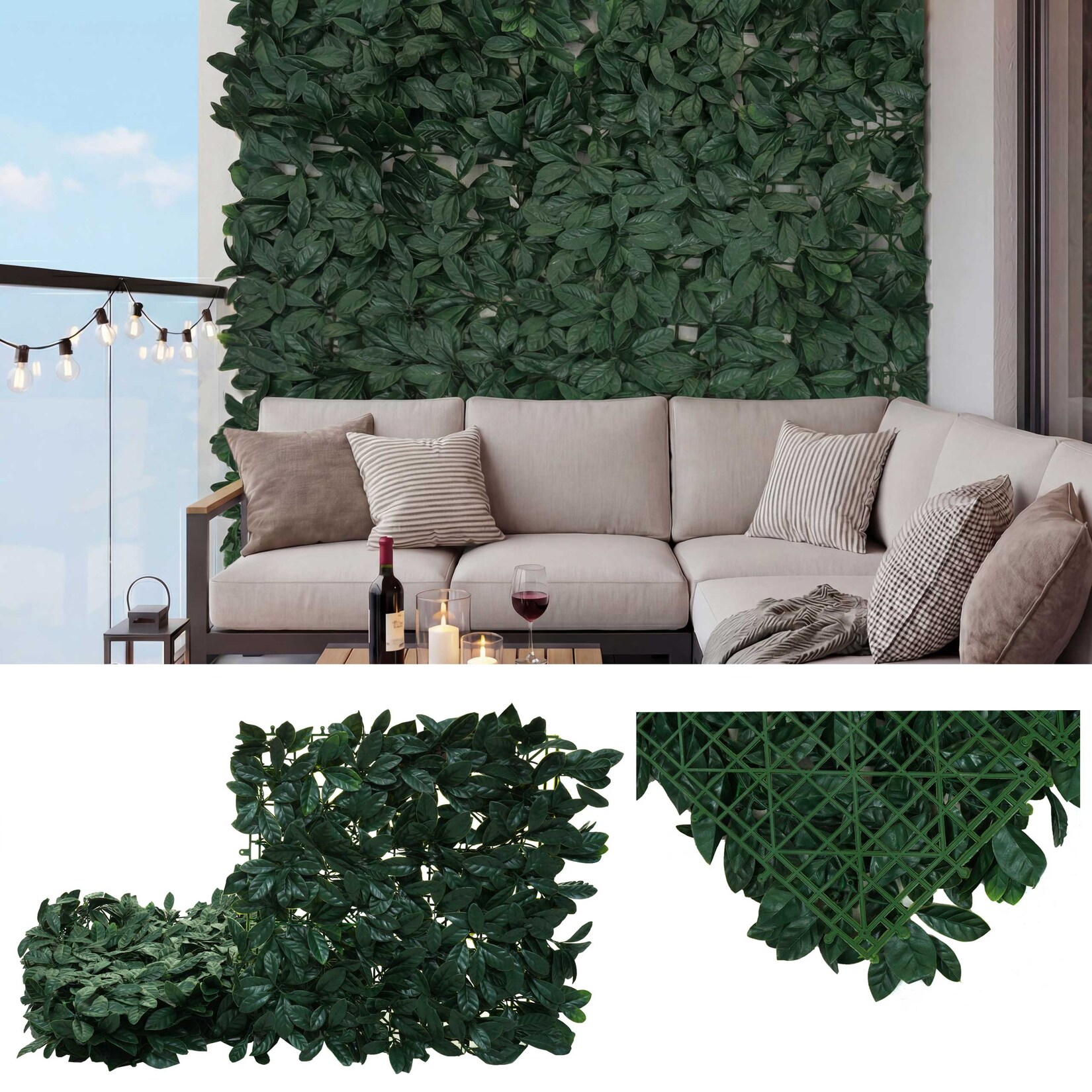 Wandfliese -L78, Sichtschutz Windschutz Verkleidung für Terrasse/Balkon, 4x je 50x50cm = 1m² ~ Lorbeer grün