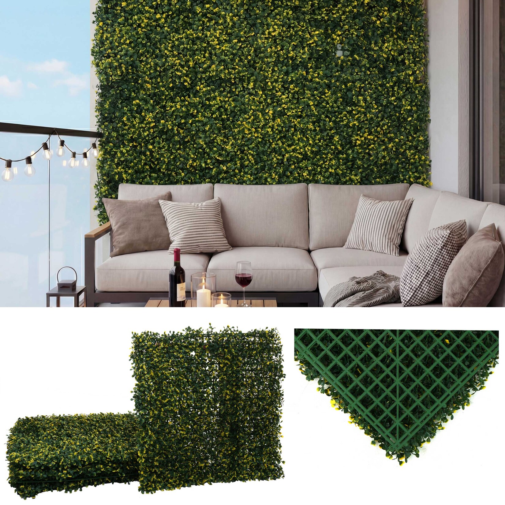 Wandfliese -L78, Sichtschutz Windschutz Verkleidung für Terrasse/Balkon, 4x je 50x50cm = 1m² ~ Buchs grün-gelb