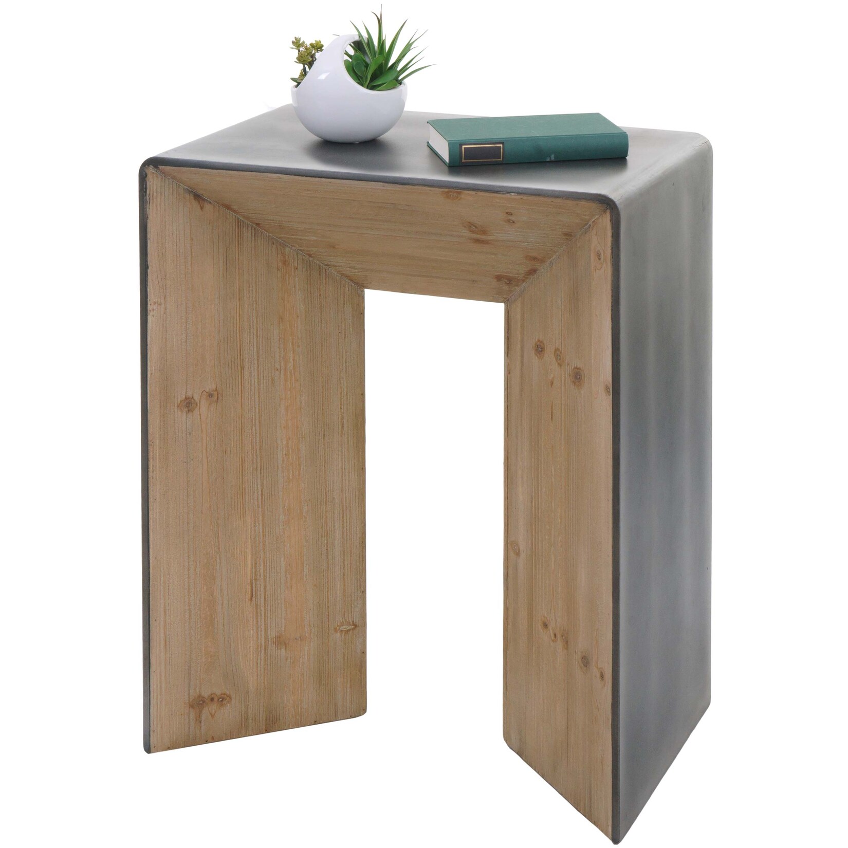 Konsolentisch -L76, Telefontisch Beistelltisch Tisch, Industrial Massiv-Holz MVG, 80x60x40cm natur mit Metall-Optik